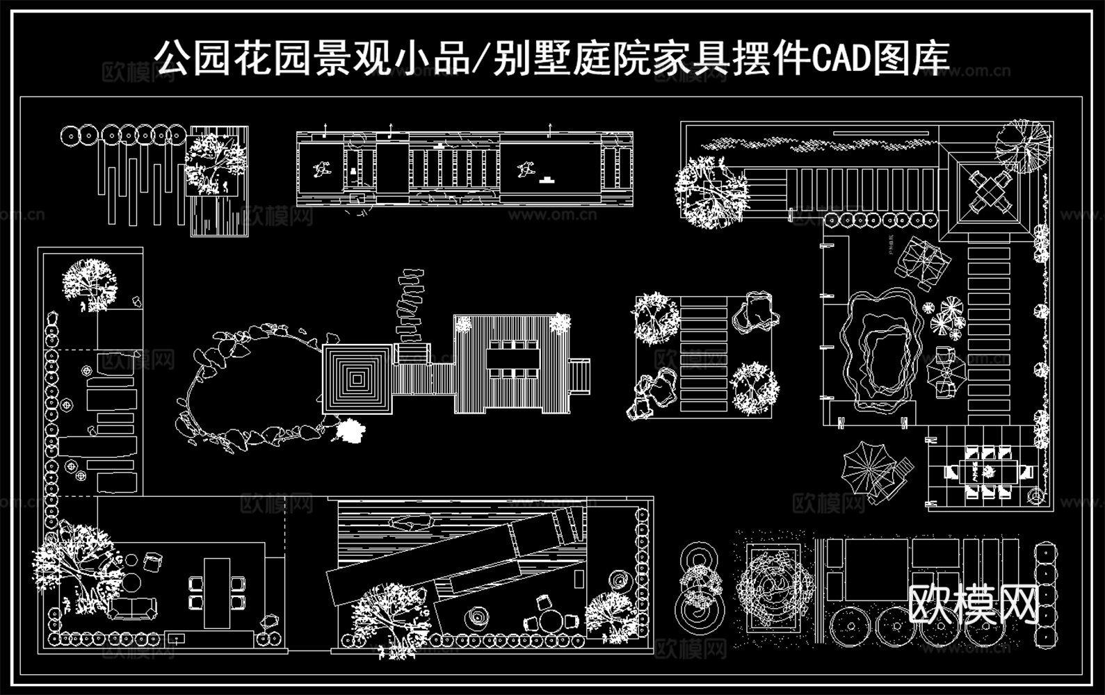 别墅庭院景观 公园花园景观小品 造景小品平面图cad施工图