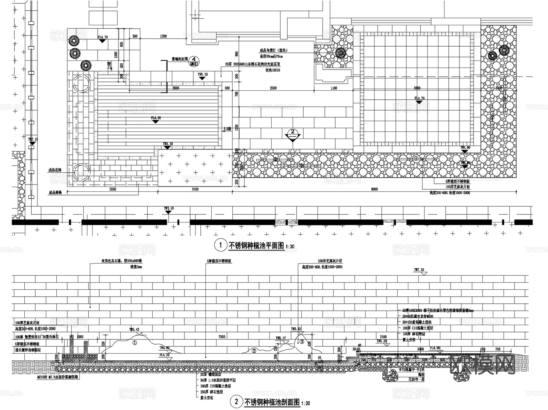 现代异形景观树池种植池CAD施工图集 12套cad施工图