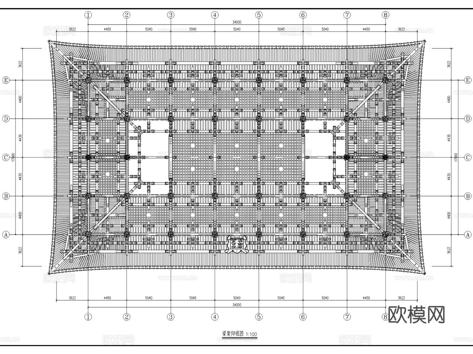 五台山佛光真容禅寺大殿建筑CAD施工图+SU模型cad施工图
