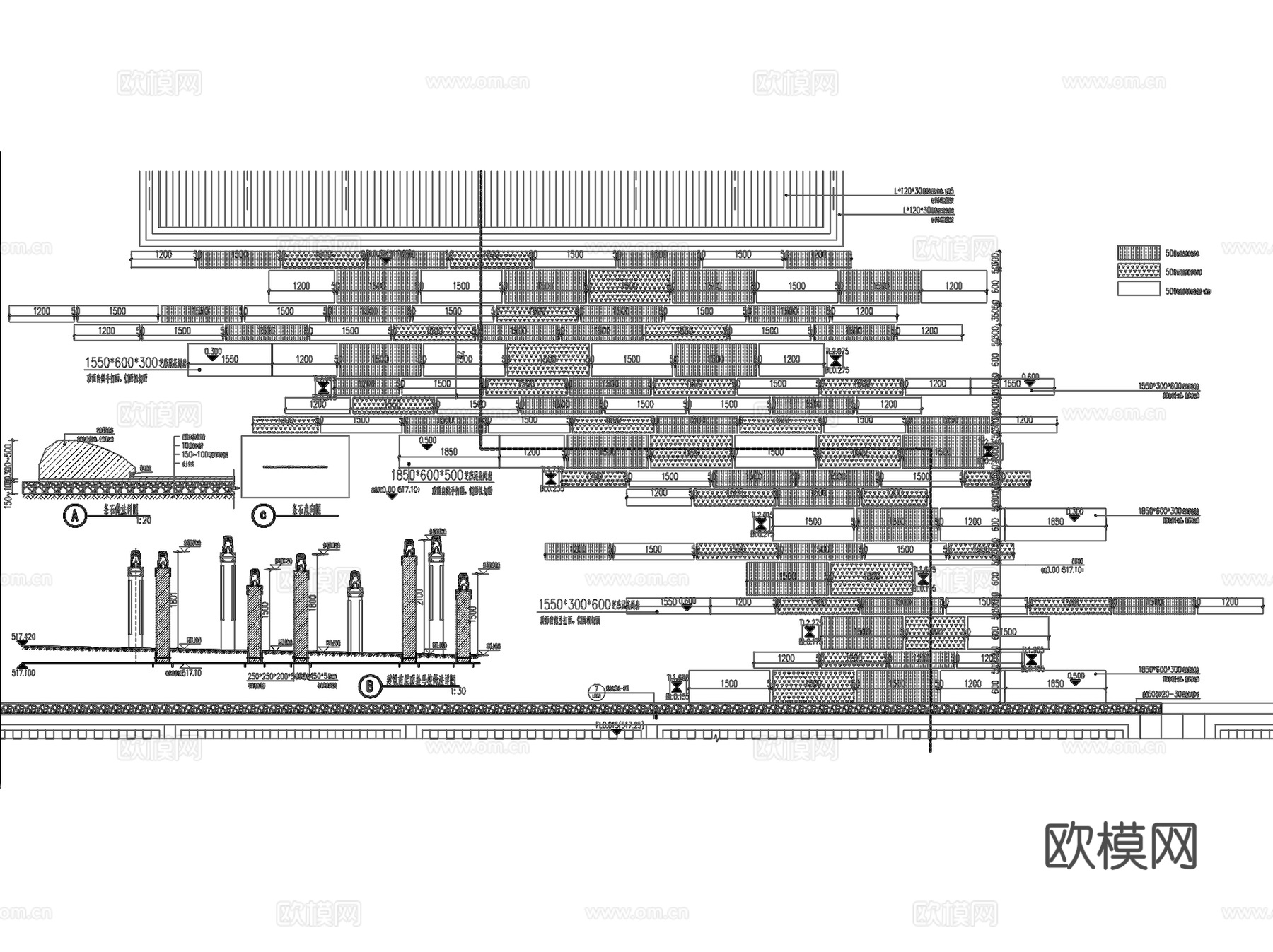 新中式禅意庭院景观廊架及拴马桩CADcad施工图