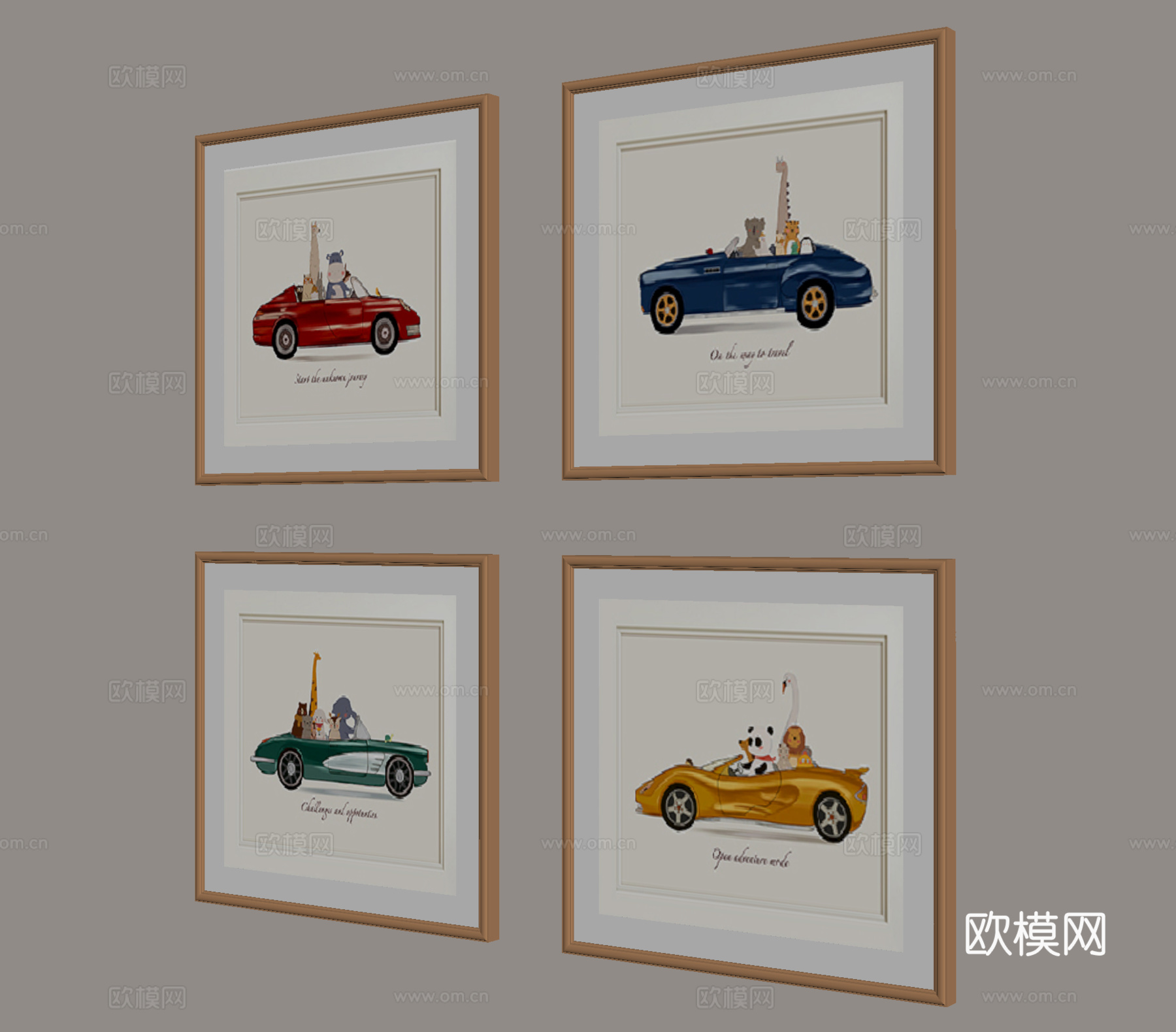 现代儿童挂画 卡通挂画组合 装饰挂画su模型