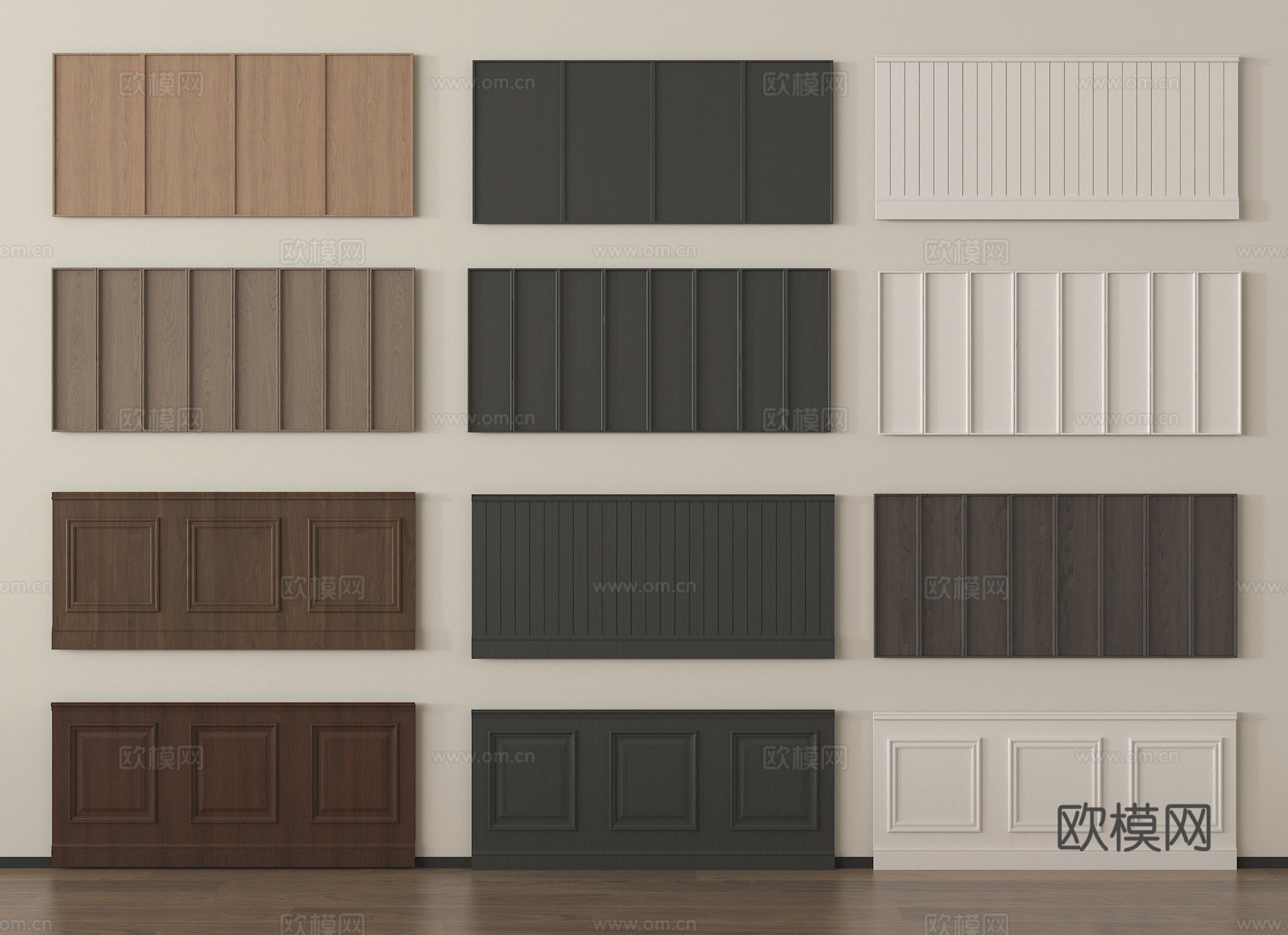 法式中古护墙板 中古风墙裙 格栅板 长城板3d模型下载