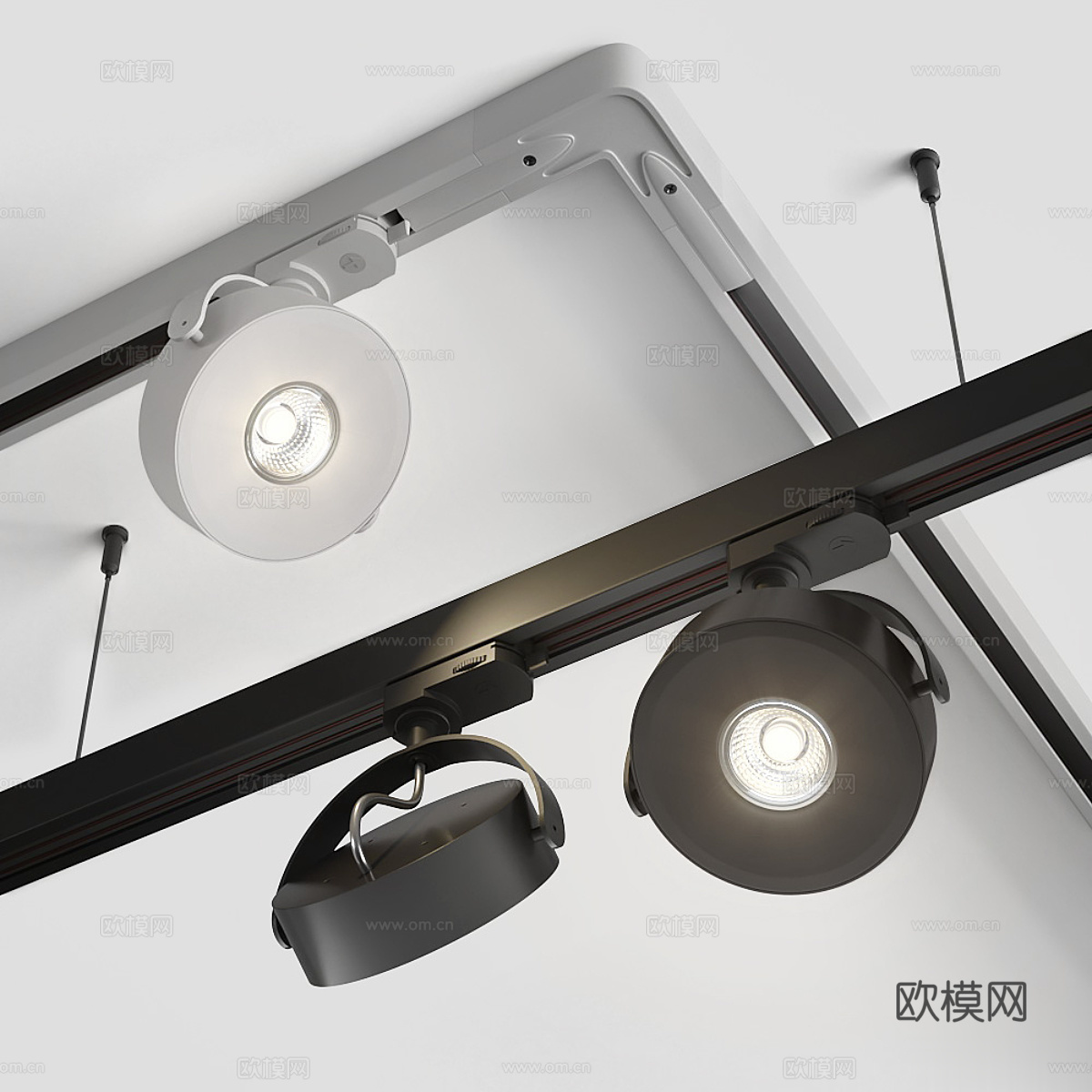 现代磁吸轨道射灯3d模型下载（渲染图3）