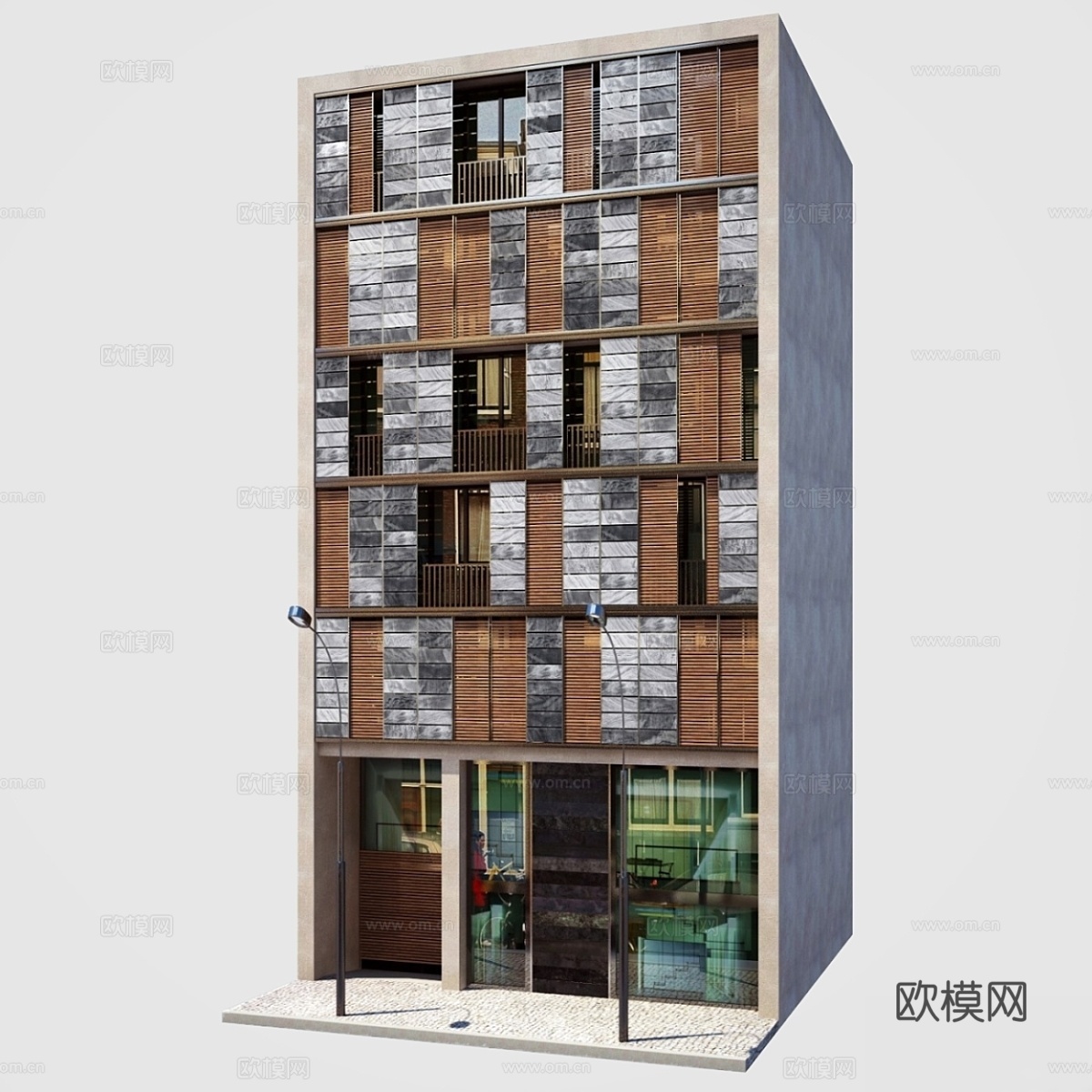 立面。办公与公寓楼3d模型