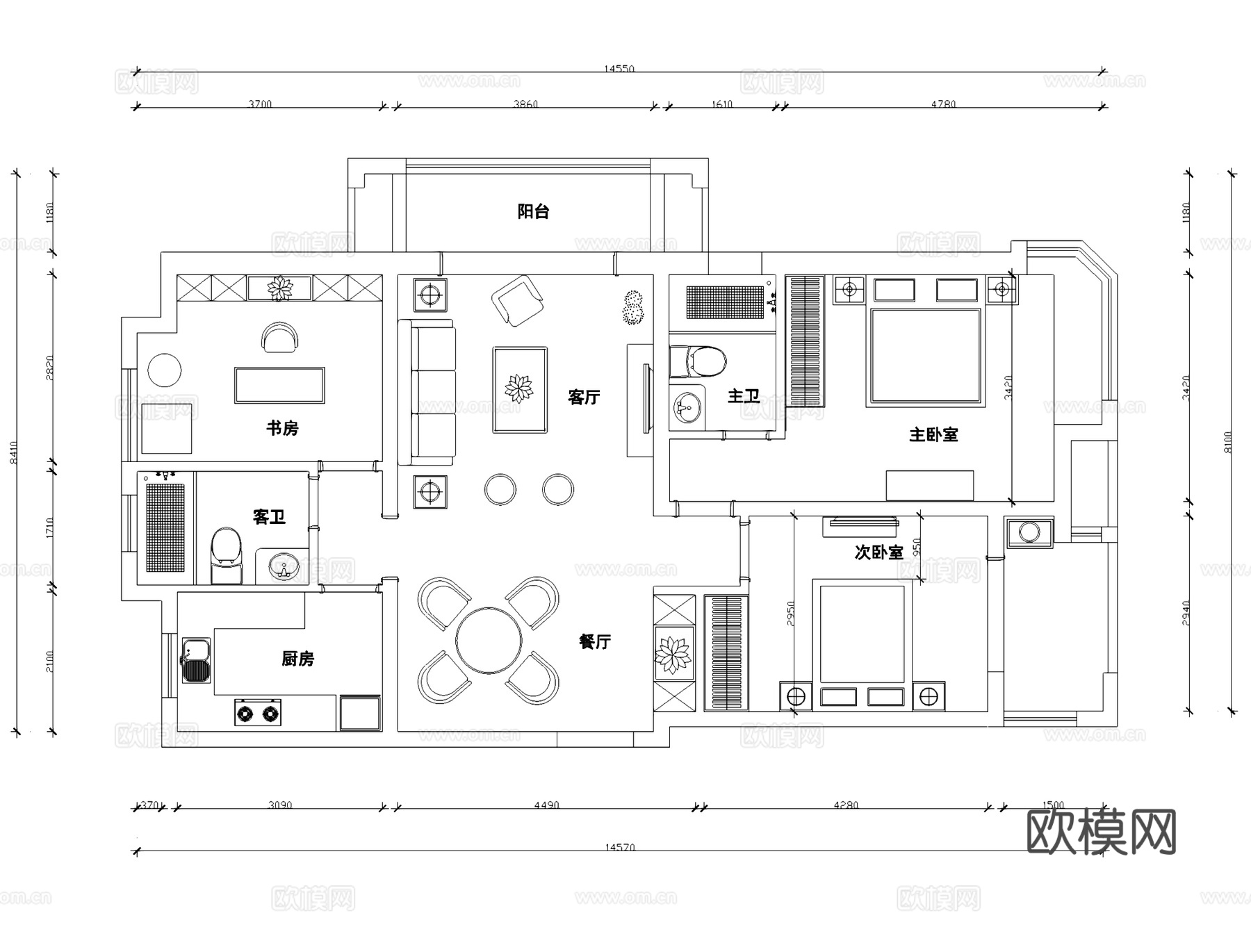 现代平层住宅室内家装CAD施工图全套cad施工图