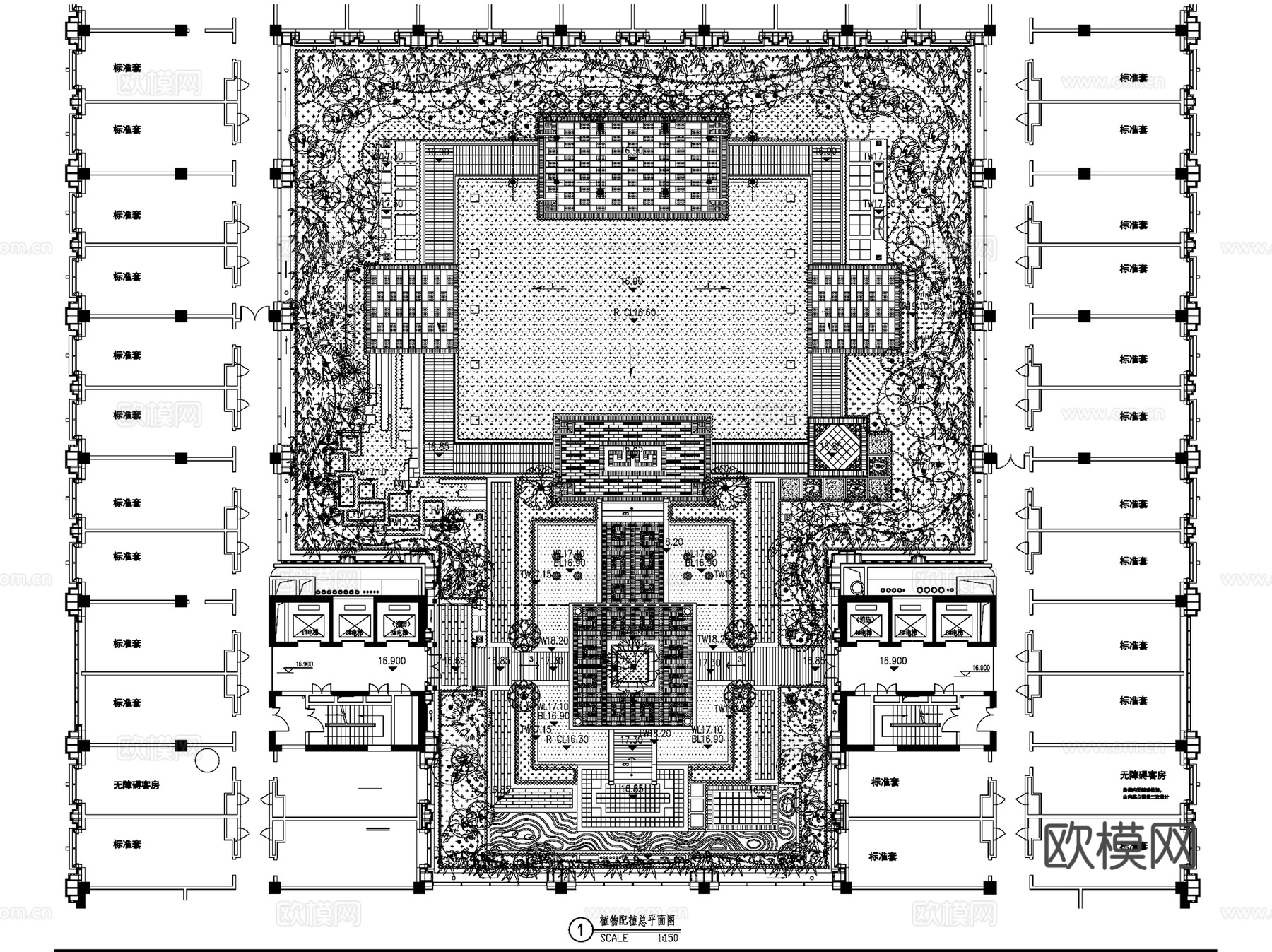 西安万达希尔顿酒店屋顶花园景观改造CAD施工图全套cad施工图