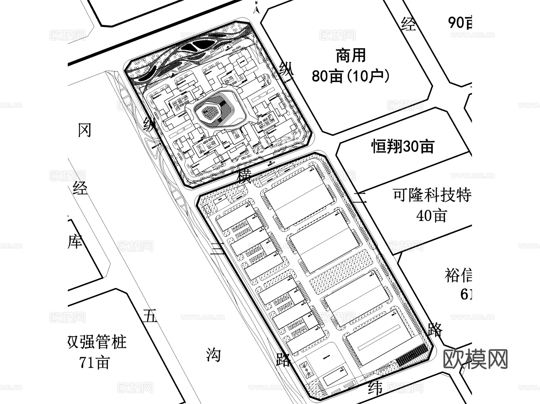 盐城中韩汽车产业园工业建筑规划CAD施工图+SU+文本cad施工图