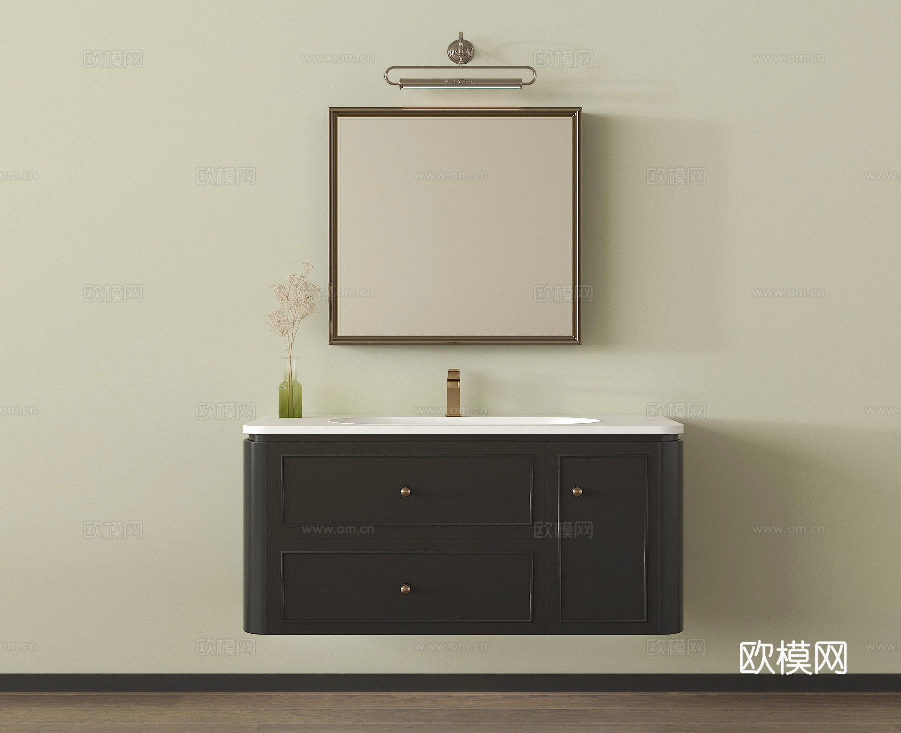 法式浴室柜 悬空浴室柜 镜子 摆件3d模型下载