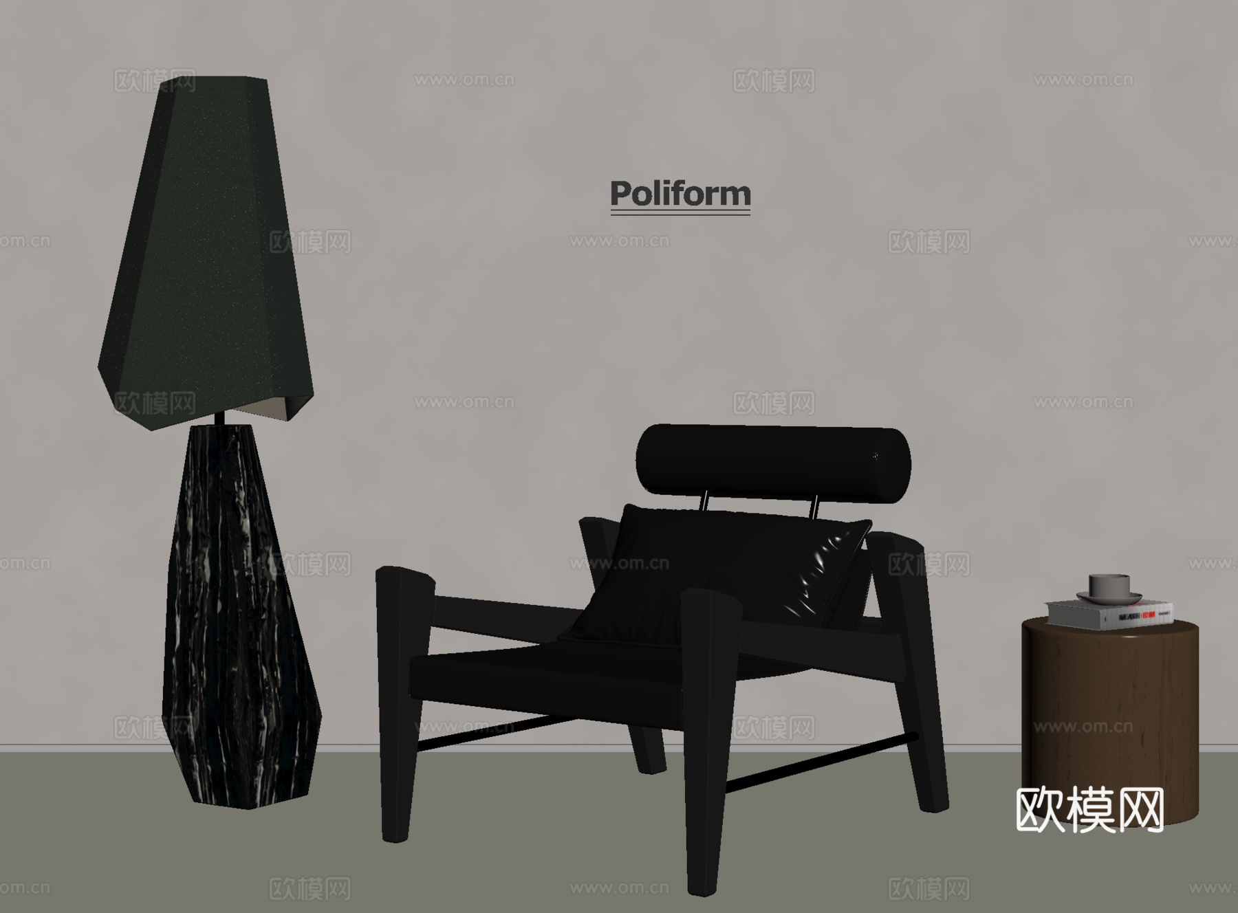 现代休闲椅 木材 落地灯 单椅 边几su模型