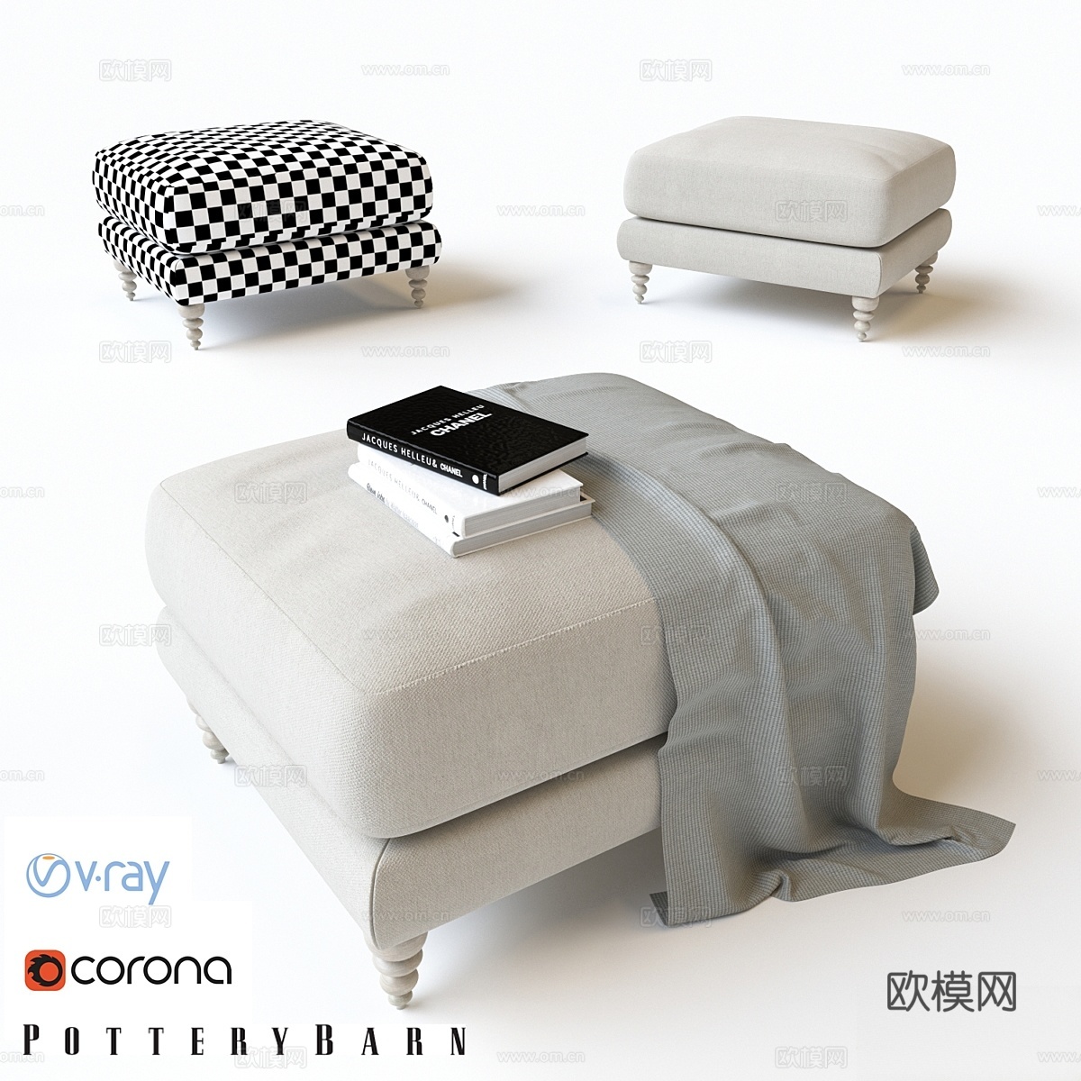陶器农舍 - 阿玛莉软包脚凳3d模型
