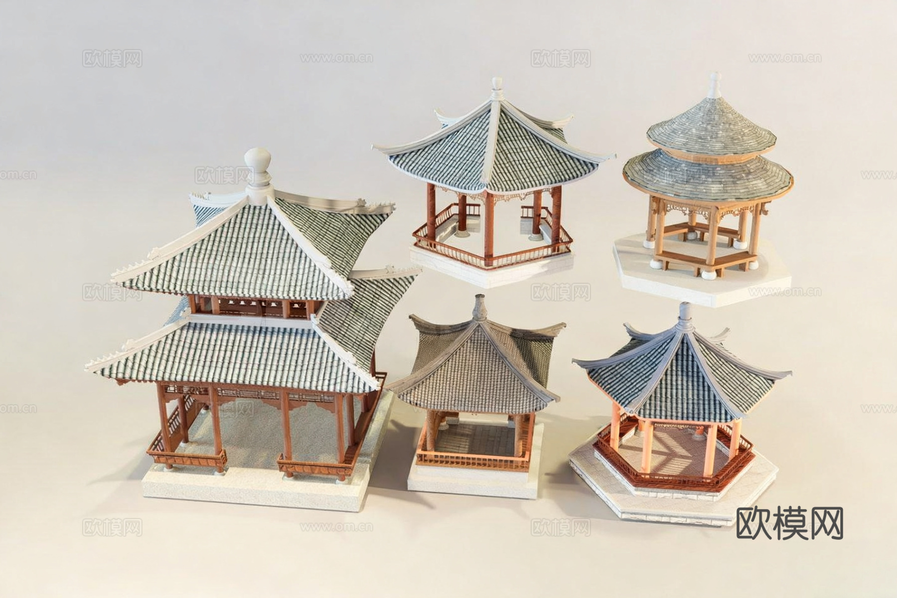 中式亭台建筑 古风景观建筑 凉亭 古建3d模型