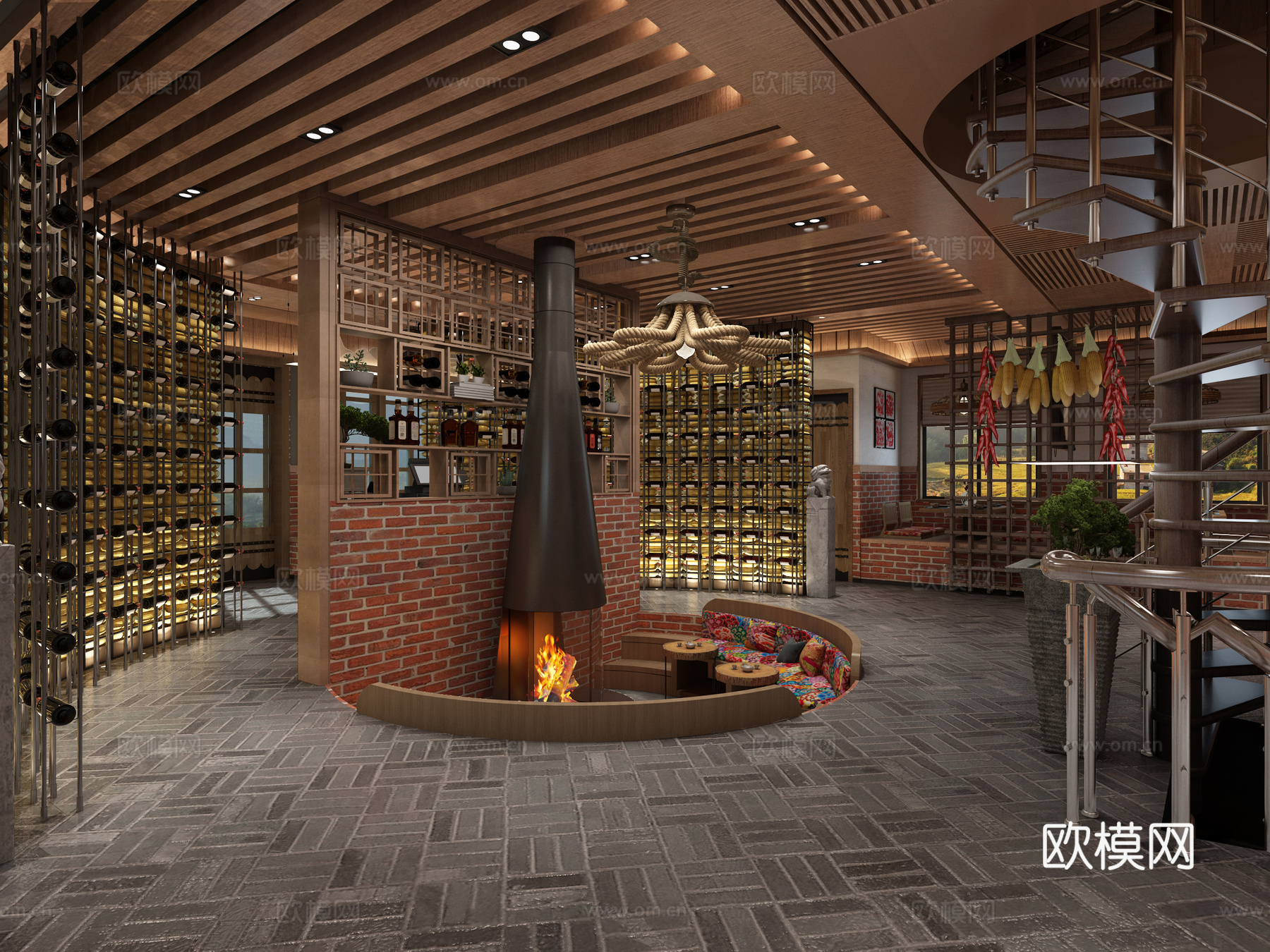 东北民宿烧烤店3d模型下载（渲染图2）