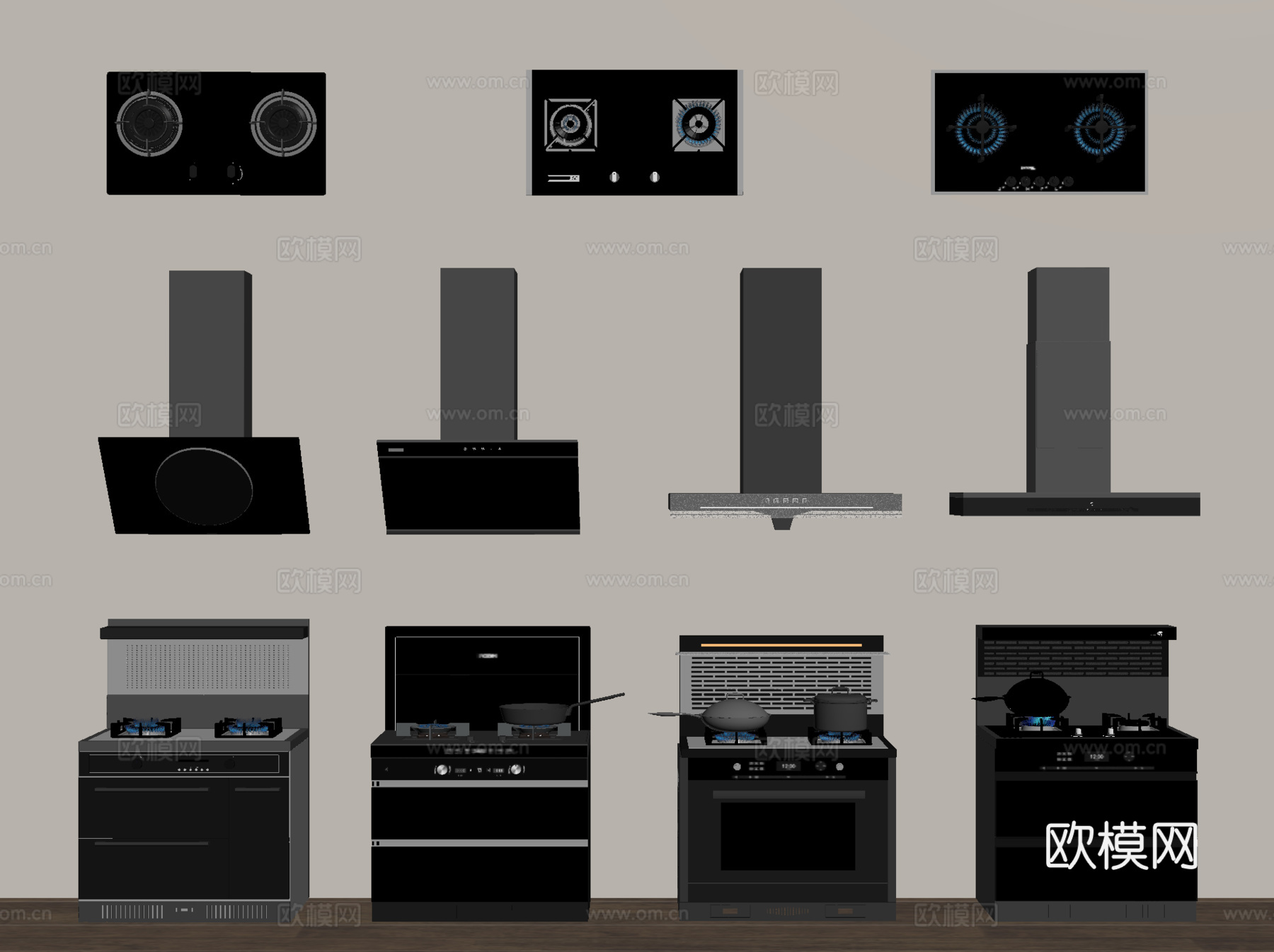 灶台 集成灶 灶具 炉具 厨房锅具 油烟机su模型