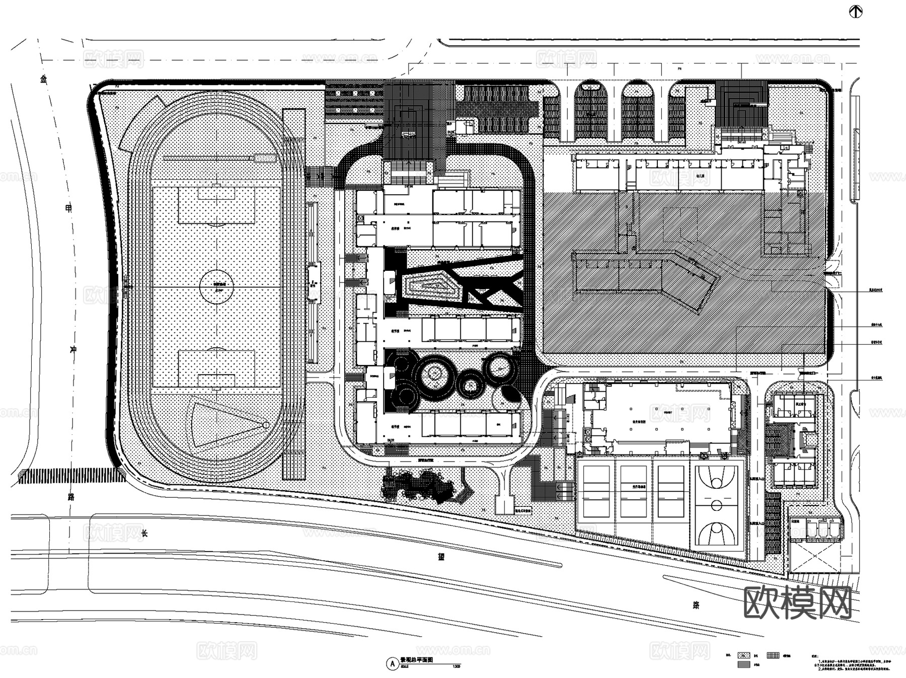 长沙长郡月亮岛第三小学景观CAD施工图全套cad施工图
