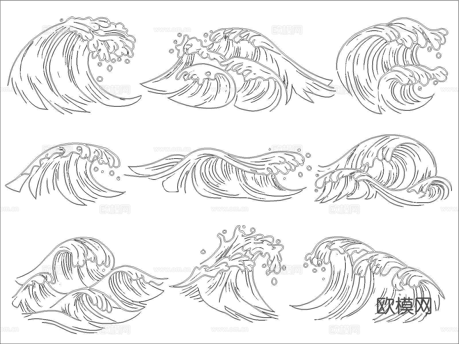 海浪图案cad施工图