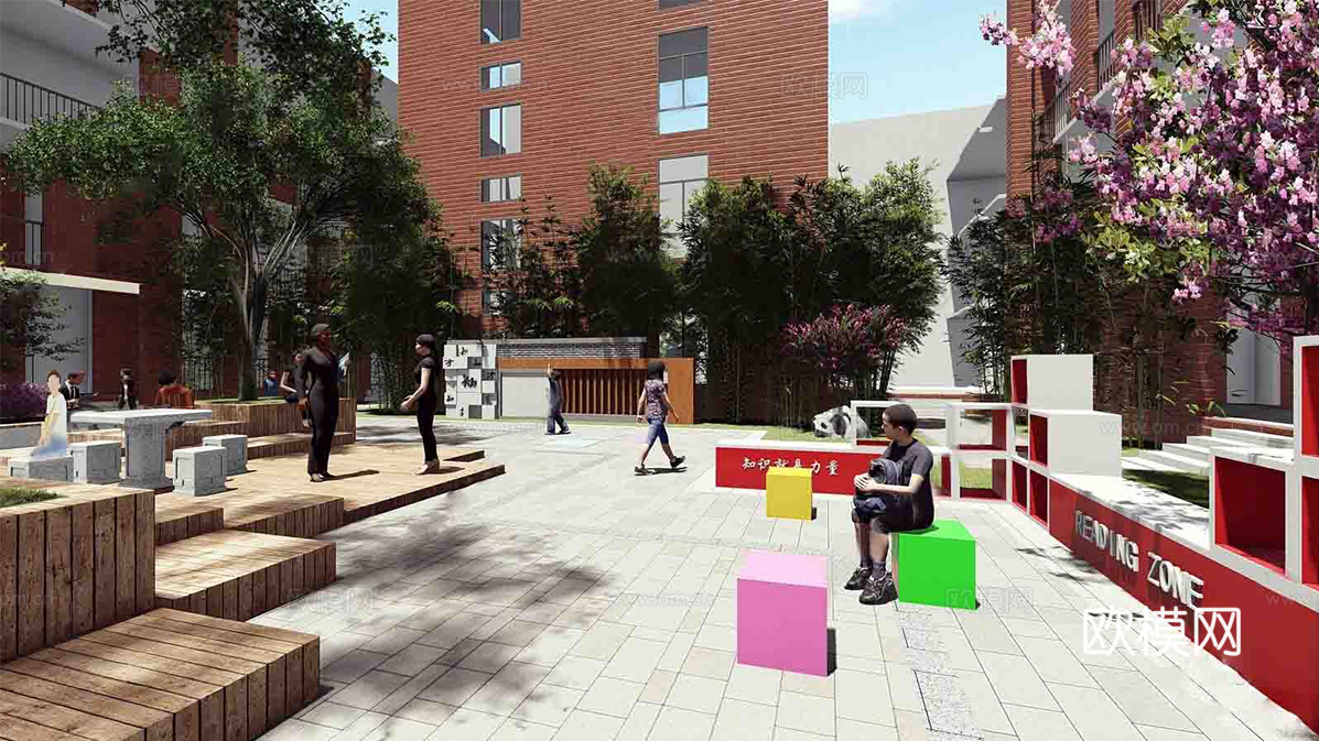 现代校园景观  校园建筑 教学楼建筑su模型