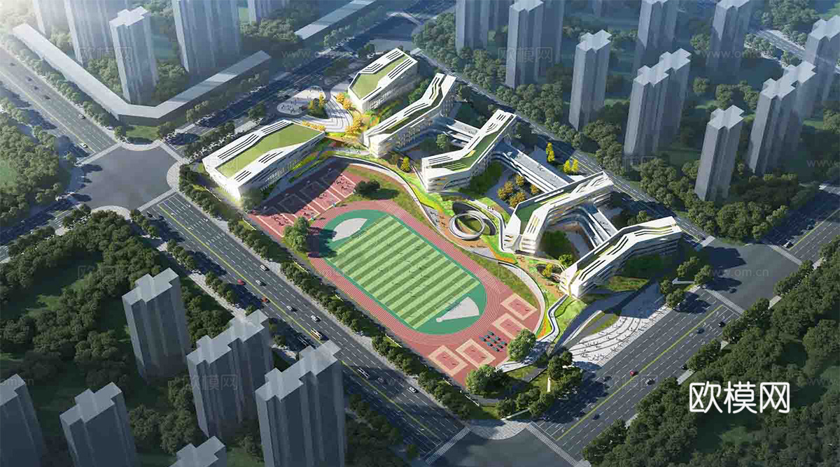 现代校园景观  校园建筑 教学楼建筑su模型