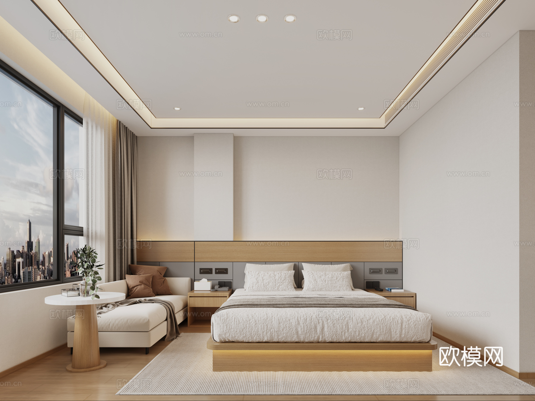原木风酒店客房 酒店套房 宾馆客房 原木风大床房3d模型下载（渲染图2）