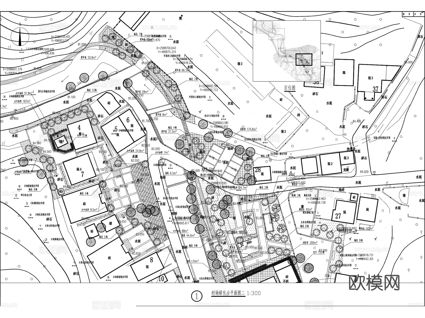 正果镇银场村美丽乡村景观改造CAD施工图全套cad施工图
