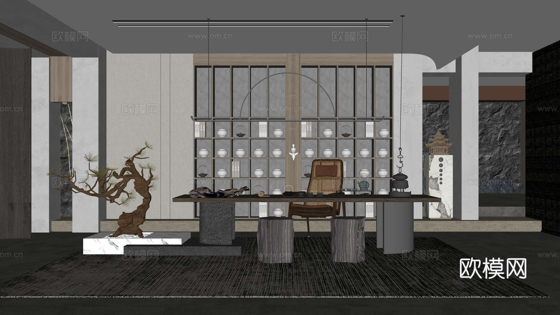 新中式茶室su模型