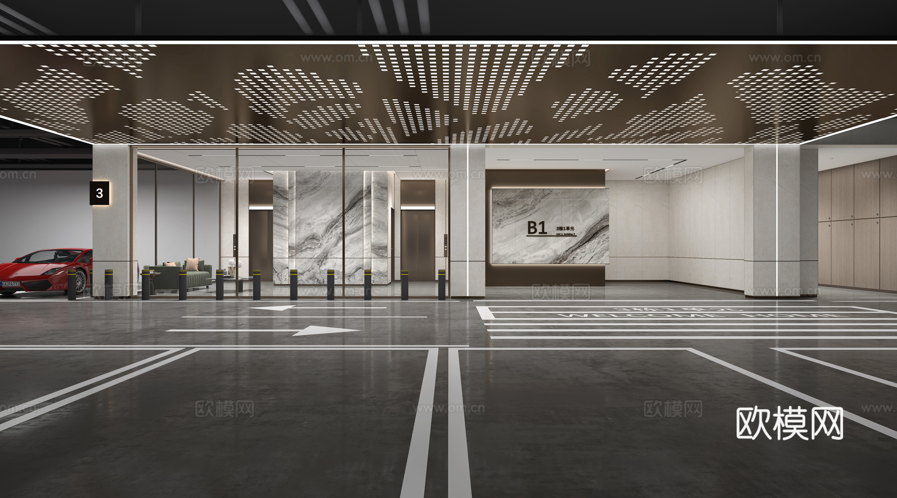 现代轻奢地下光厅3d模型下载