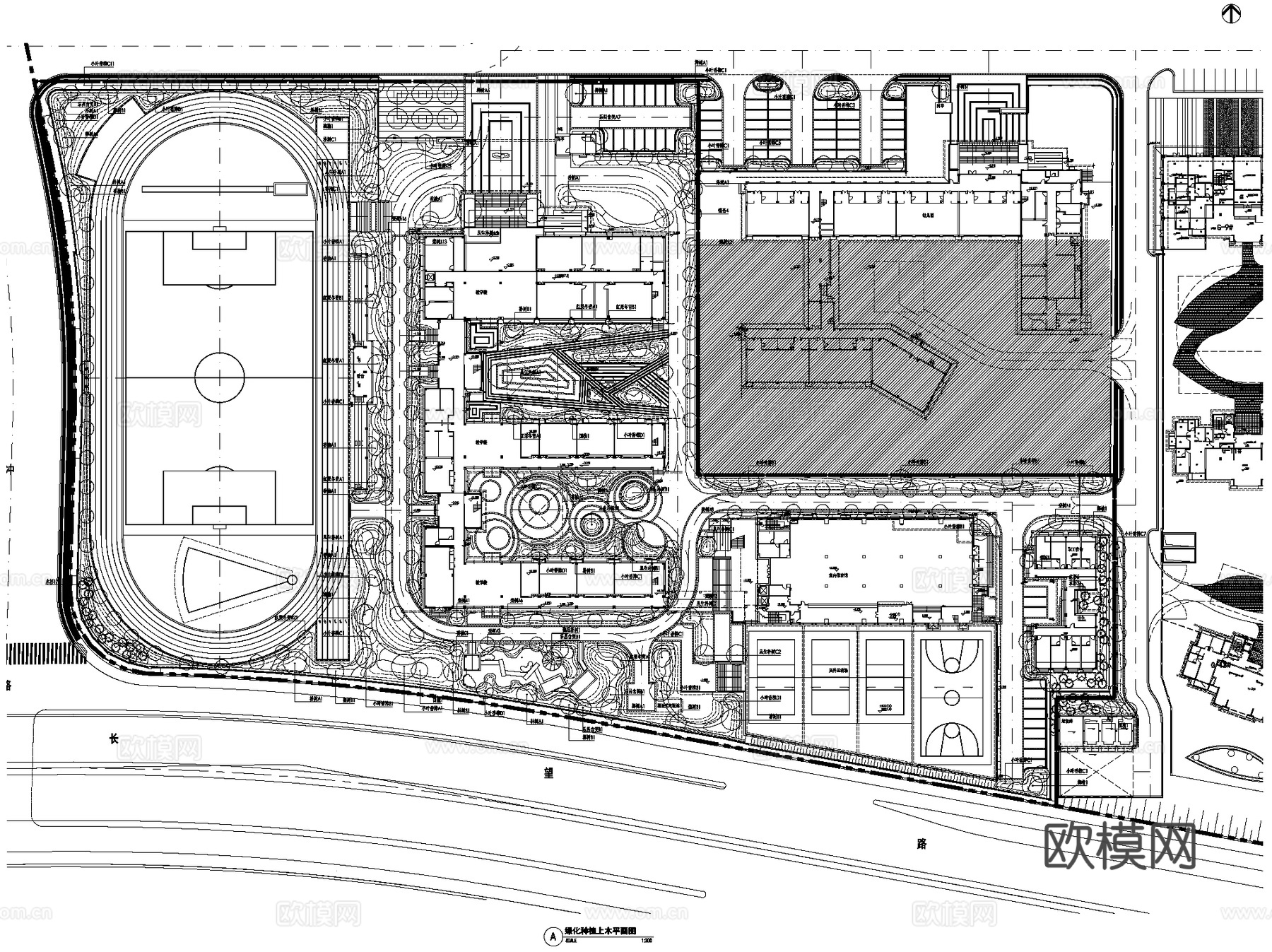 长沙长郡月亮岛第三小学景观CAD施工图全套cad施工图