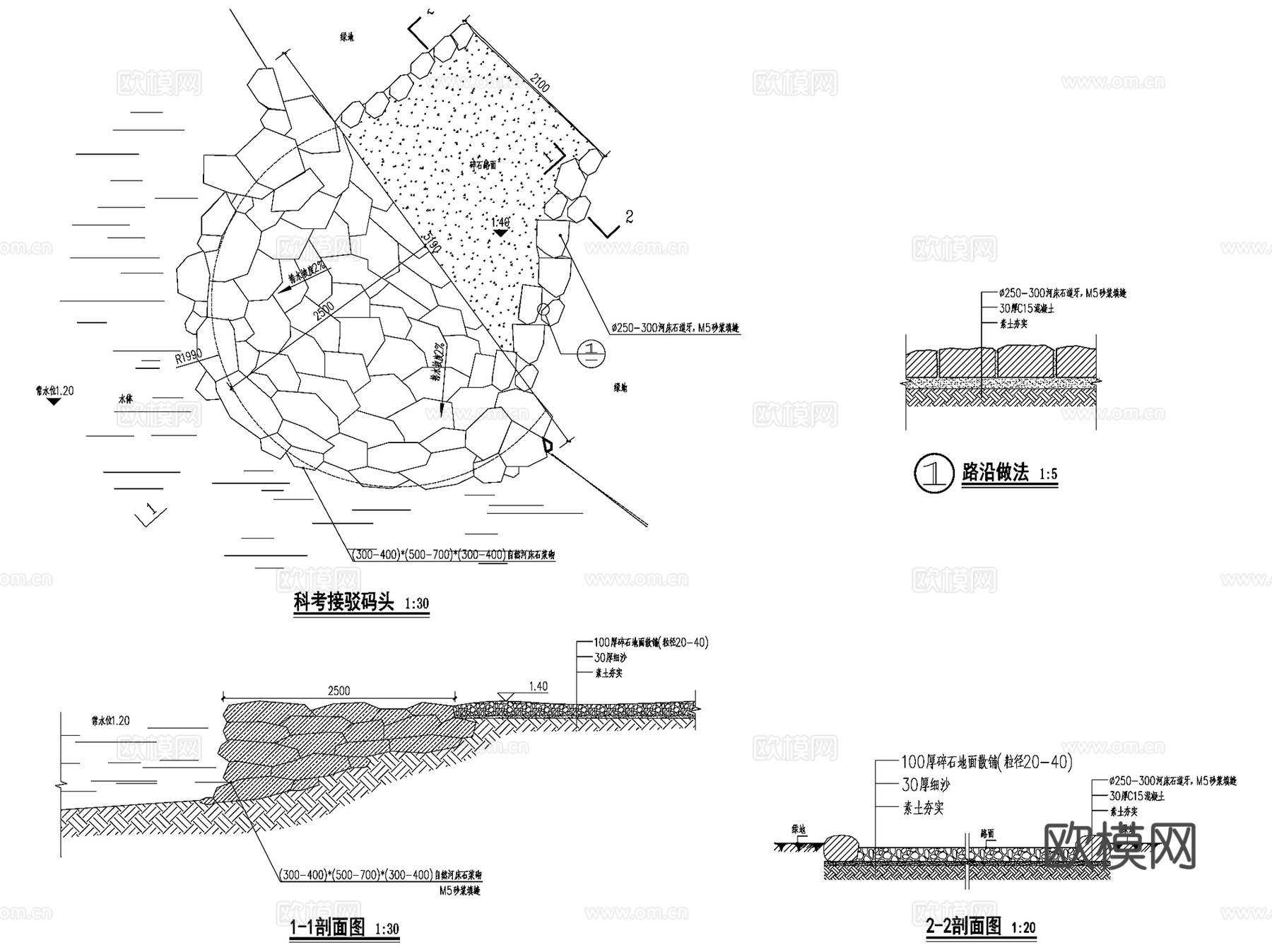 中央水系岸线滨水湿地景观CAD施工图全套cad施工图