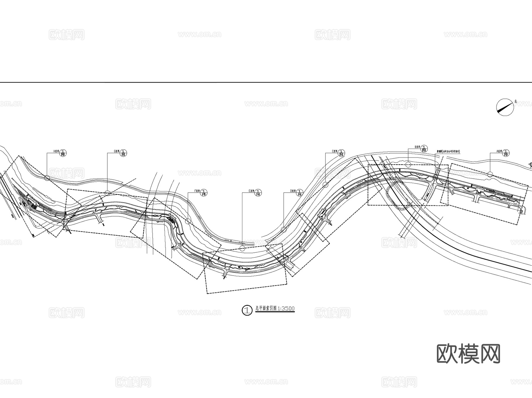 长沙圭塘河滨河带状公园景观CAD施工图全套cad施工图