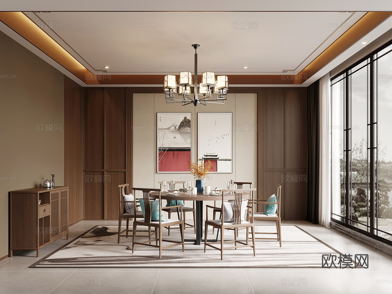 新中式餐厅包厢 酒店包间3d模型下载_ID16096457_3dmax免费模型-欧模网