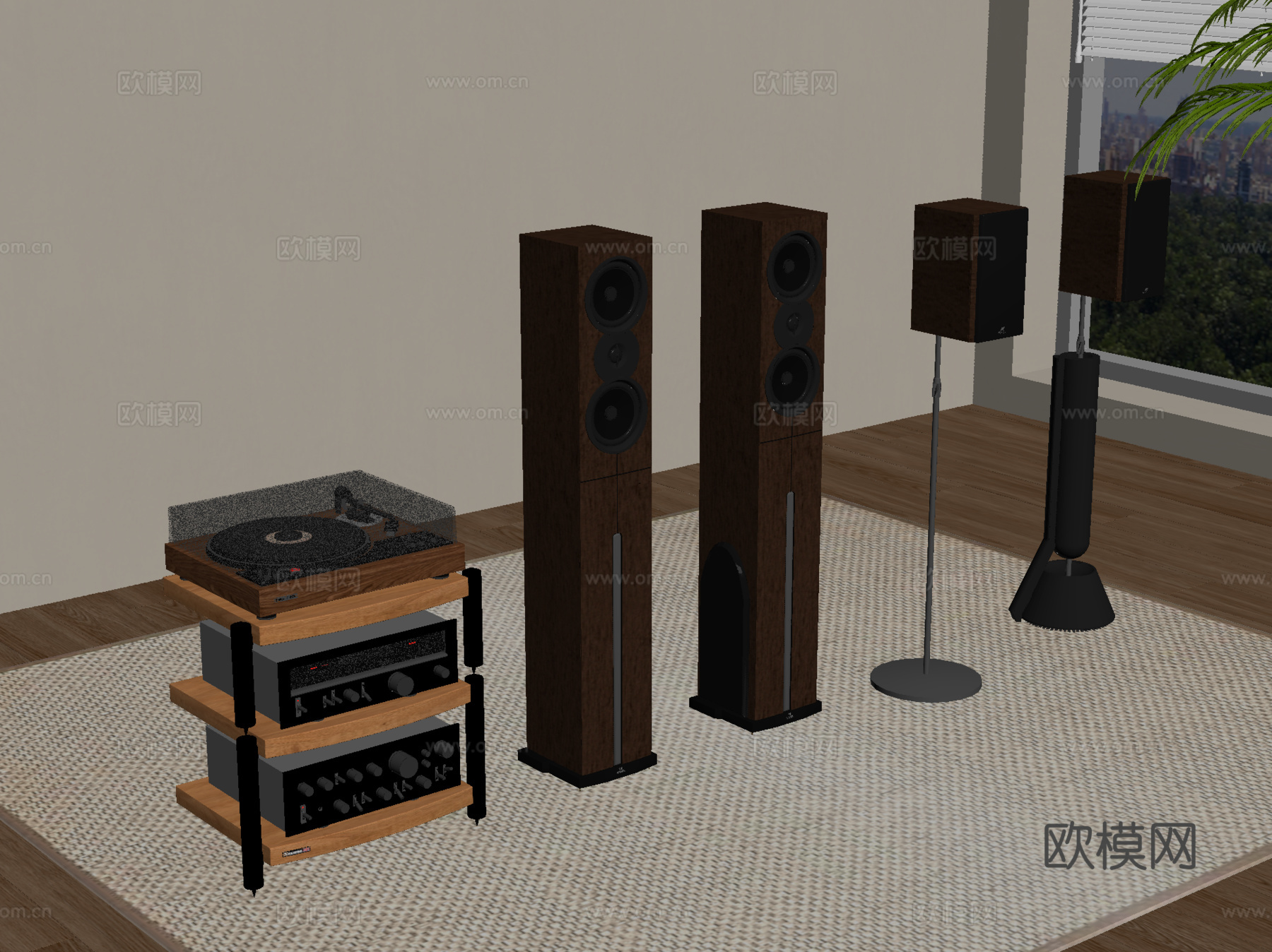 中古风音响 落地音响低音炮 影音设备su模型