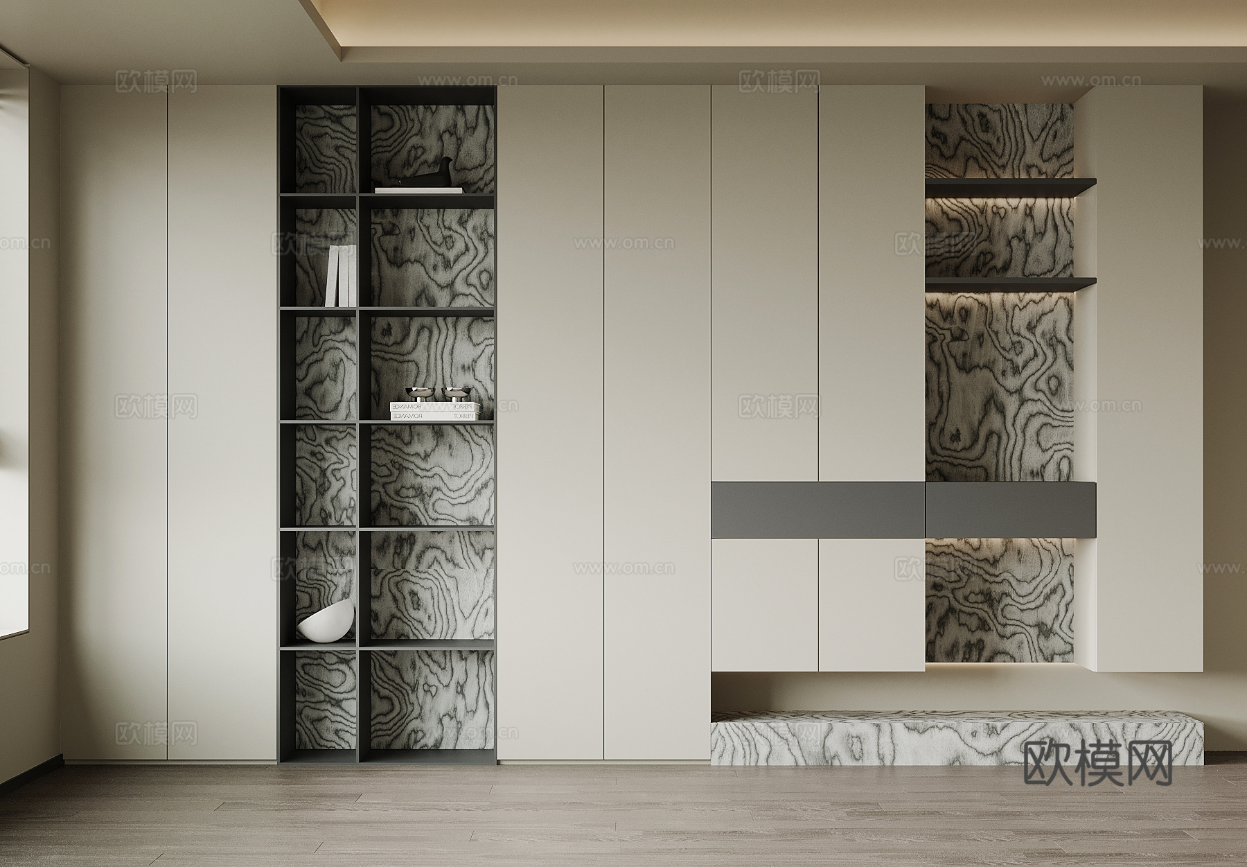 现代书柜3d模型下载