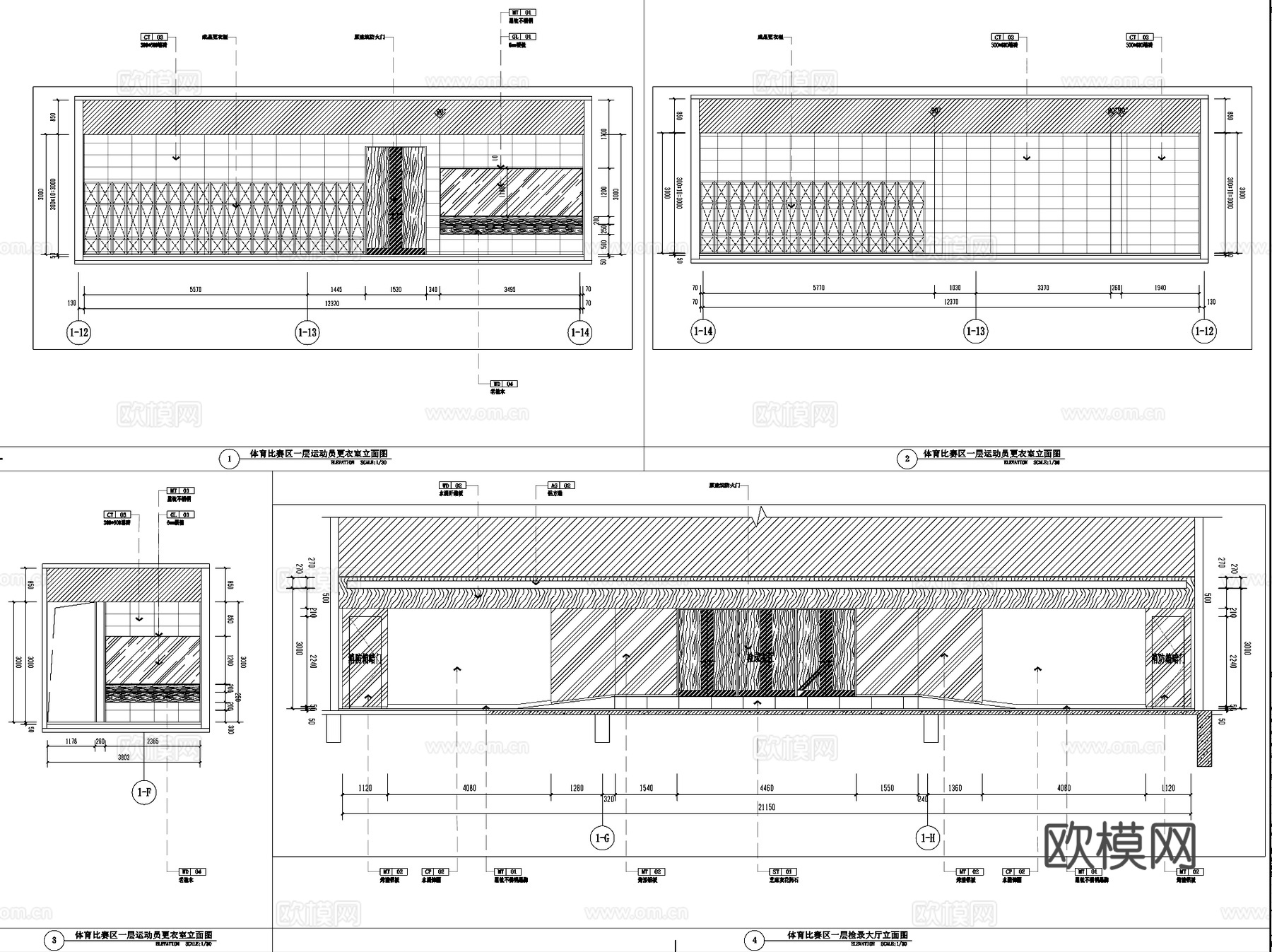 重庆大学虎溪校区体育中心室内装饰CAD施工图全套cad施工图
