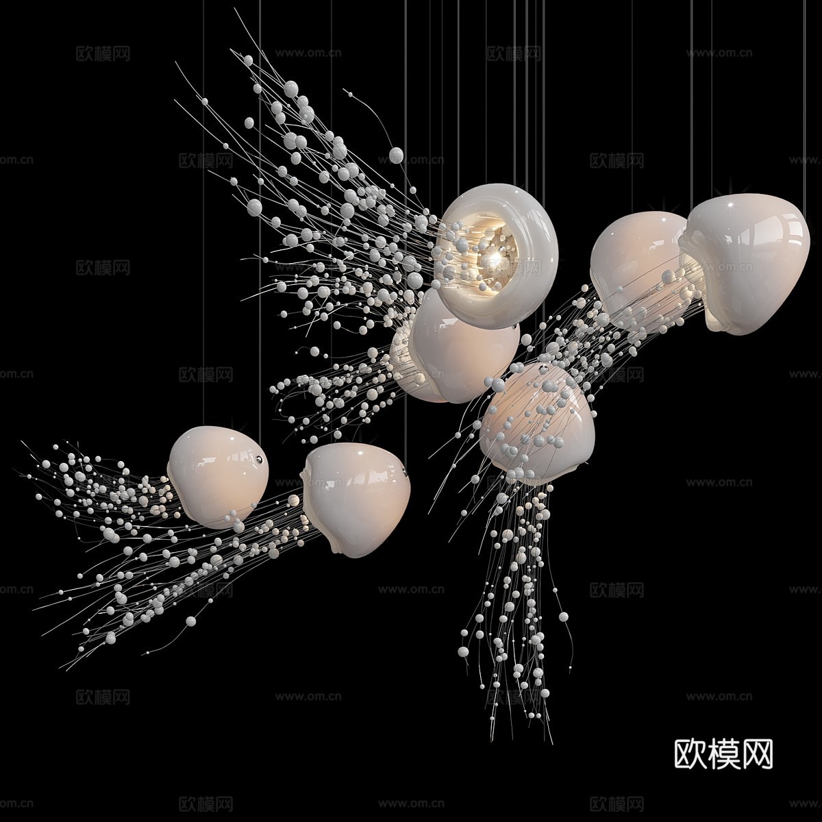 现代水母装饰吊灯3d模型下载（渲染图1）