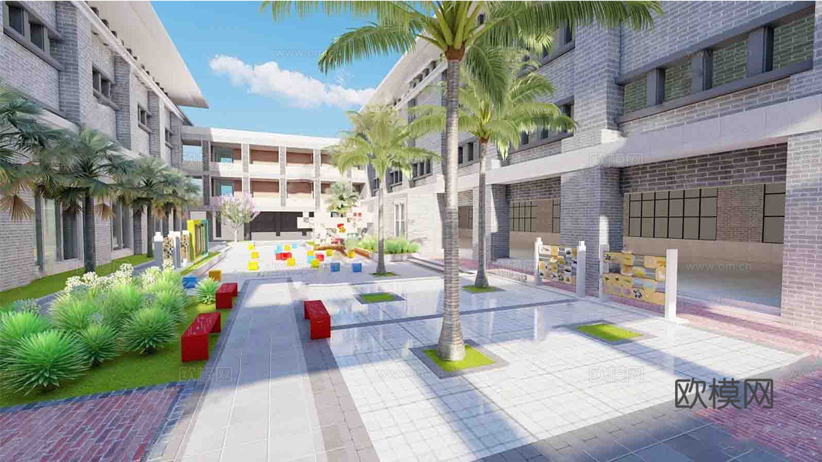 现代校园景观  校园建筑 教学楼建筑su模型