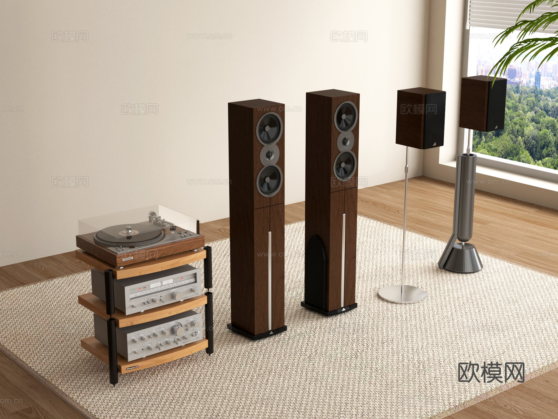 中古风音响 落地音响低音炮 影音设备su模型