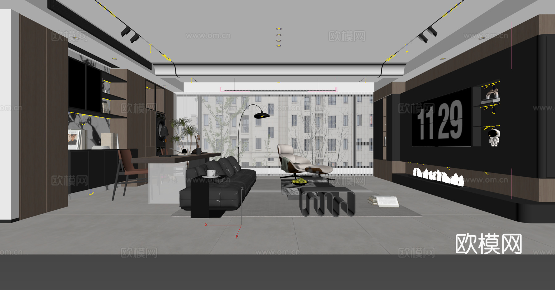 意式客厅书桌su模型