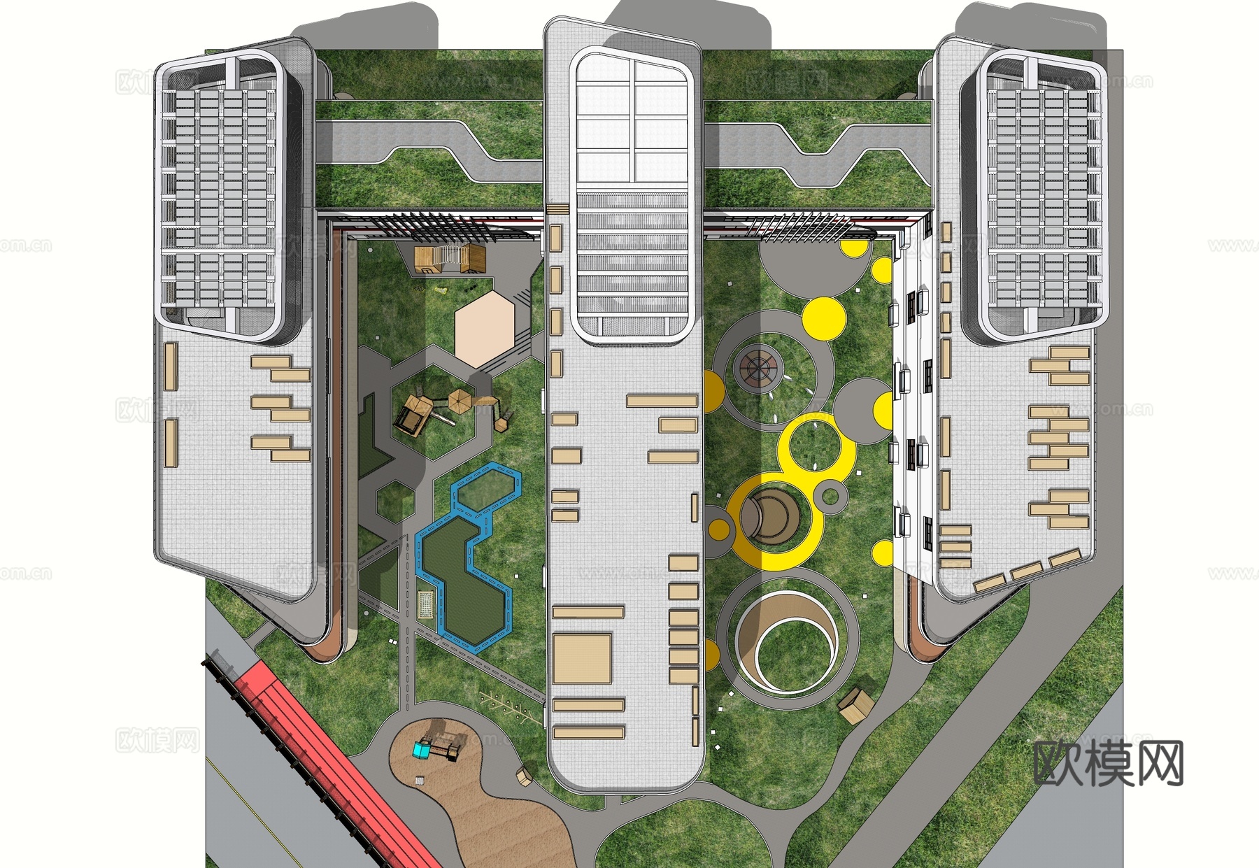 现代校园景观  校园建筑 教学楼建筑su模型
