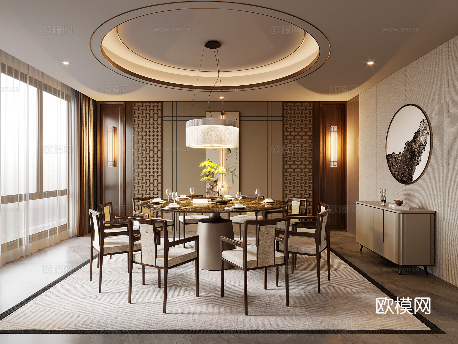 新中式餐厅包厢 饭店包间3d模型下载