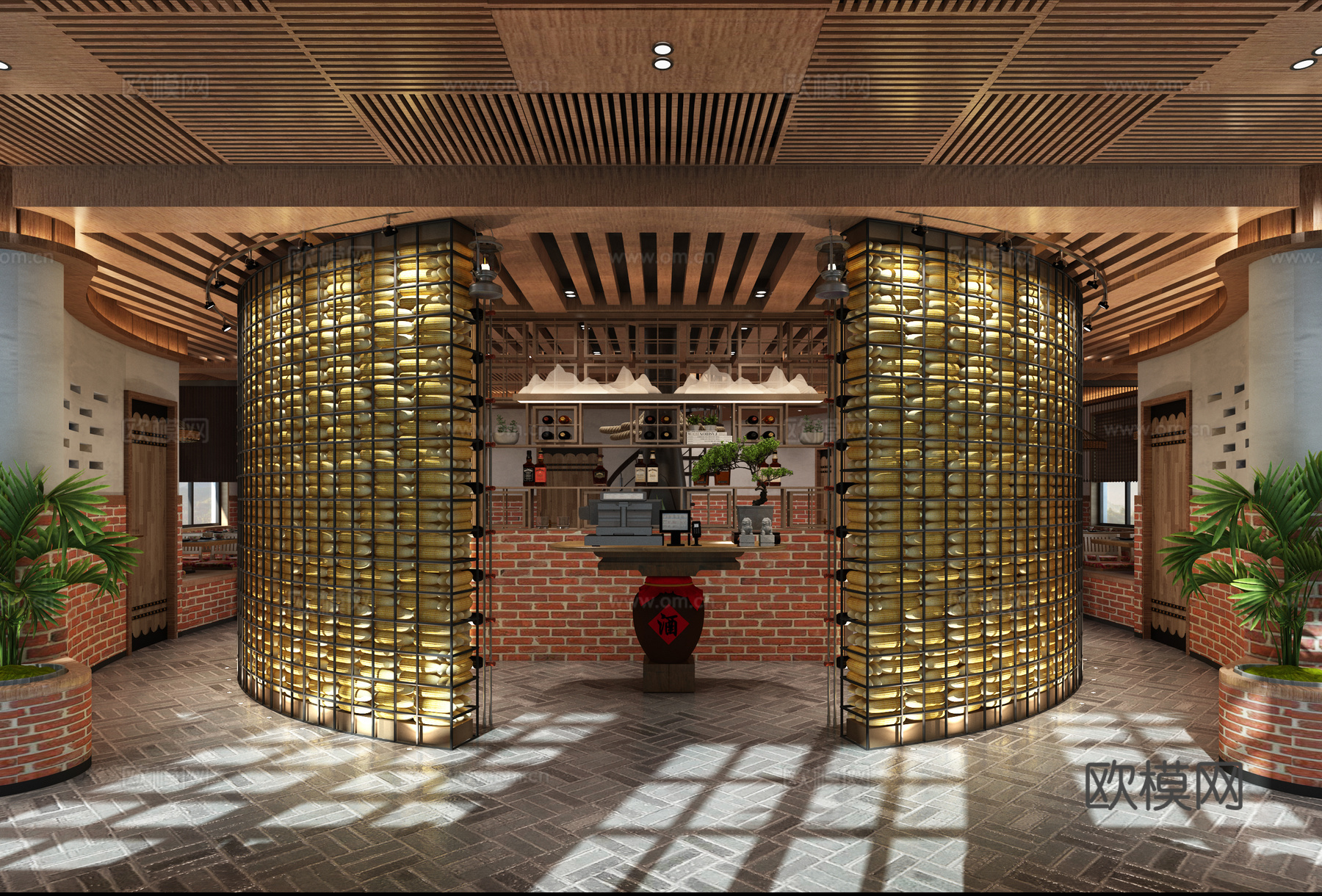 东北民宿烧烤店3d模型下载（渲染图1）