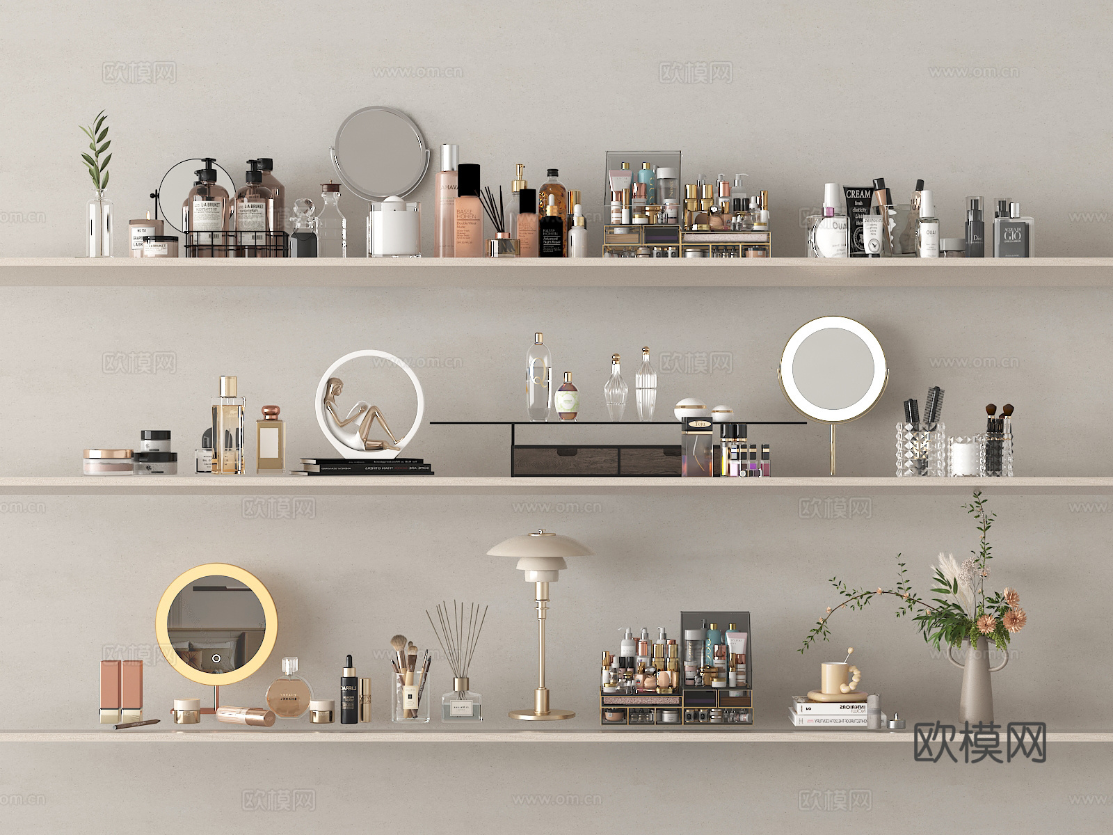 现代化妆品 护肤品 香水 镜子 洗浴用品3d模型下载