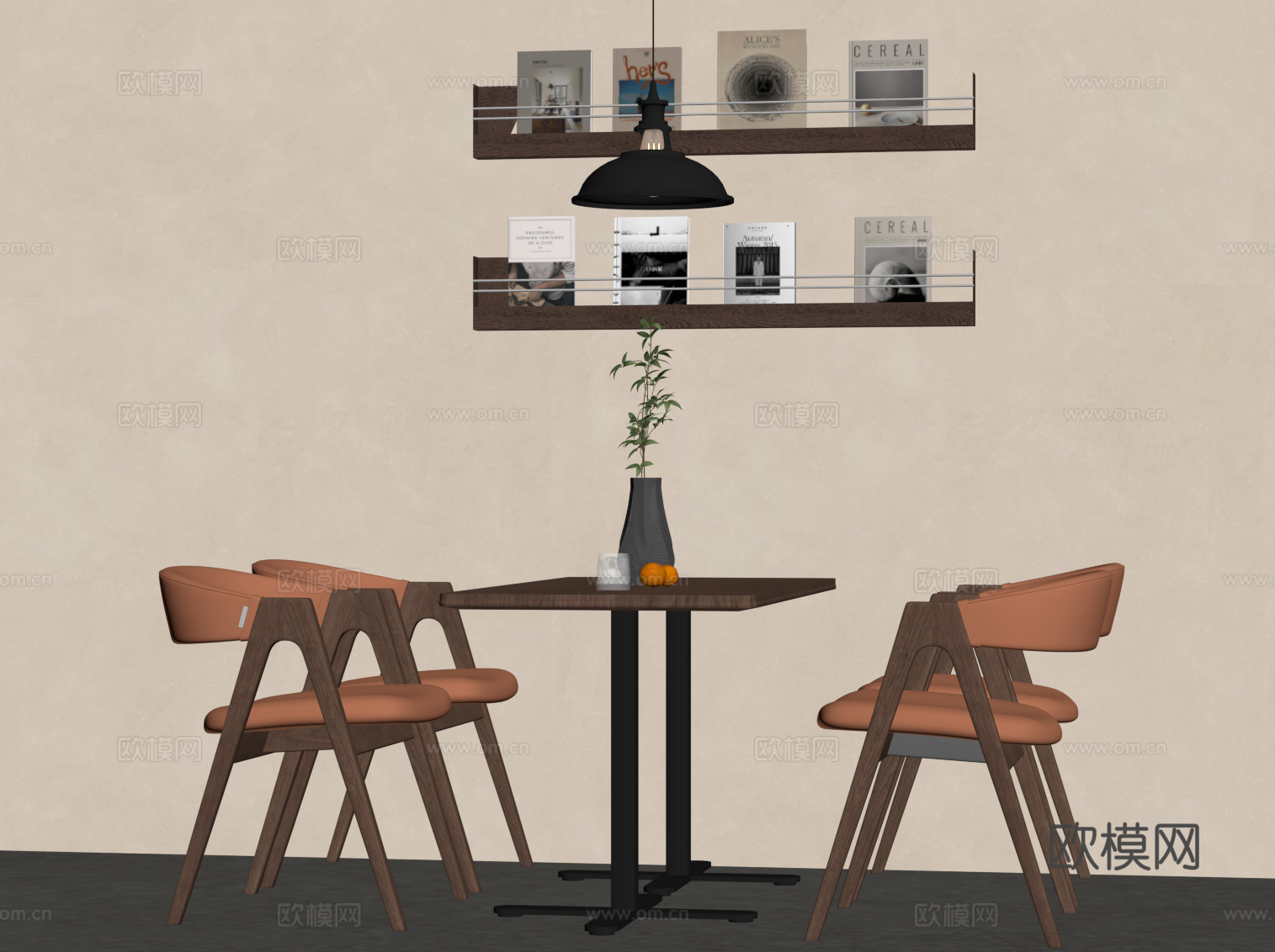 中古风餐桌椅 报刊架 置物架su模型