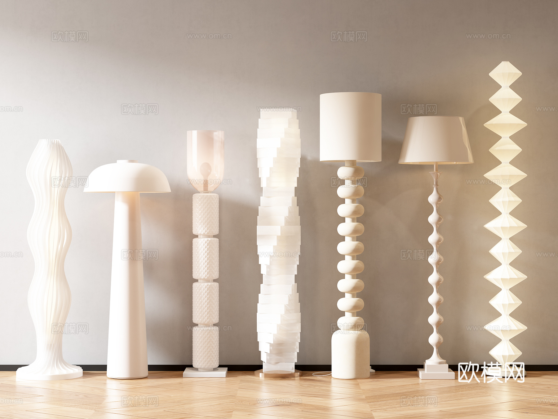 现代奶油风落地灯su模型
