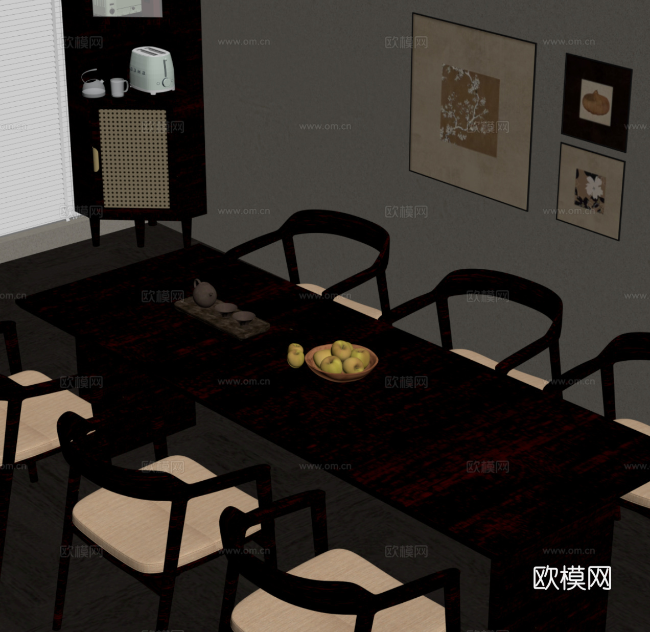 中古风餐桌椅 新中式餐桌椅su模型