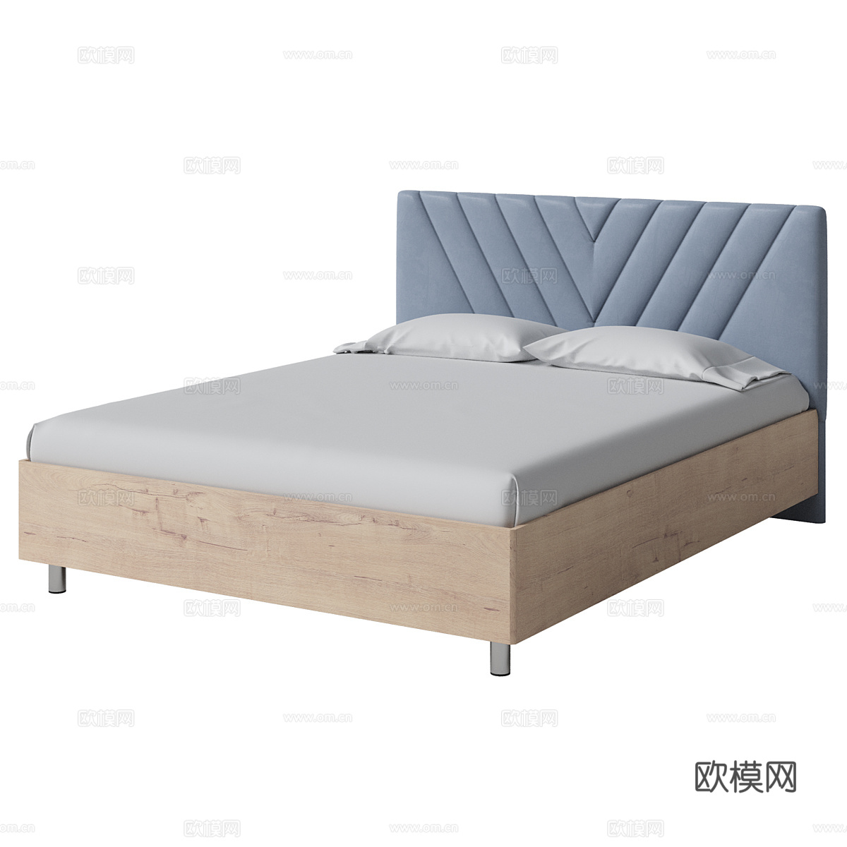 现代简约双人床 双人床 简约床 卧室床 抱枕 床垫3d模型下载