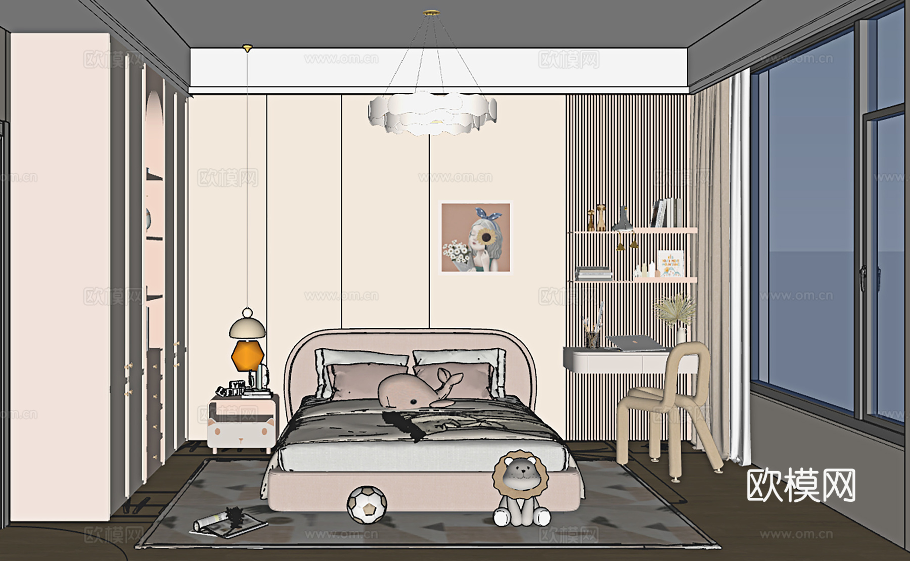 现代女孩房su模型