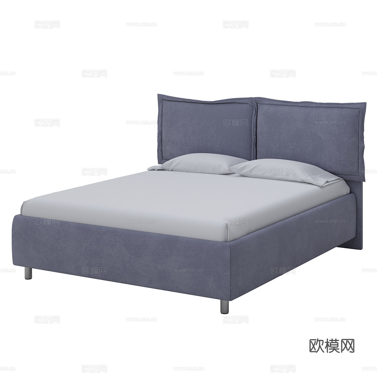 现代简约双人床 双人床 简约床 卧室床 抱枕3d模型下载