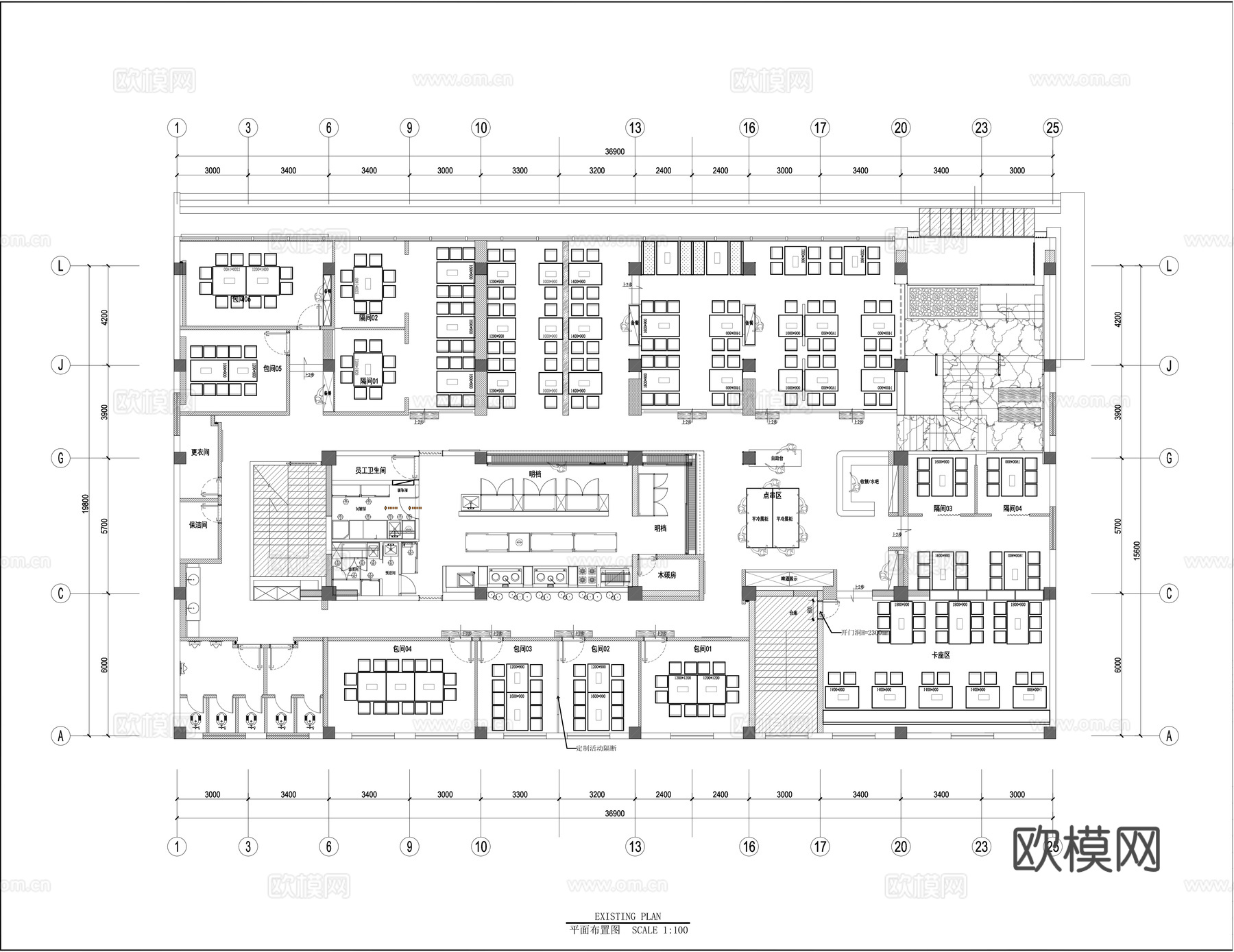 烧烤店平面施工图cad施工图