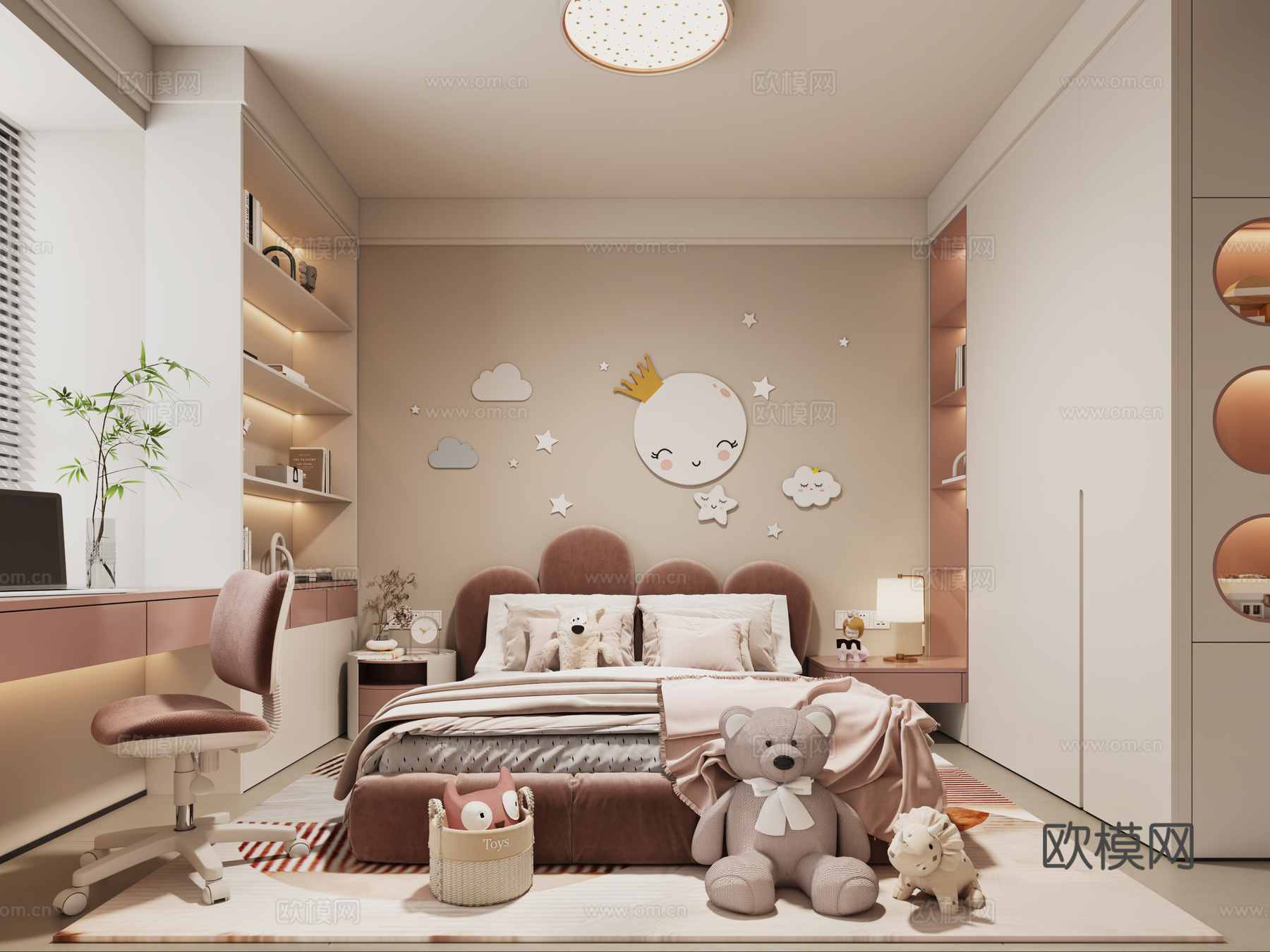 现代儿童房 意式儿童房 女儿房 意式女孩房 儿童房书桌3d模型下载
