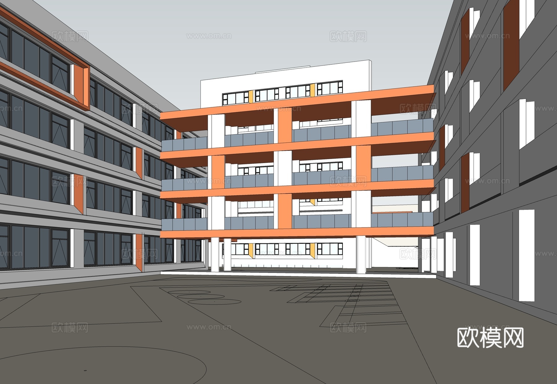 现代校园景观  校园建筑 教学楼建筑su模型