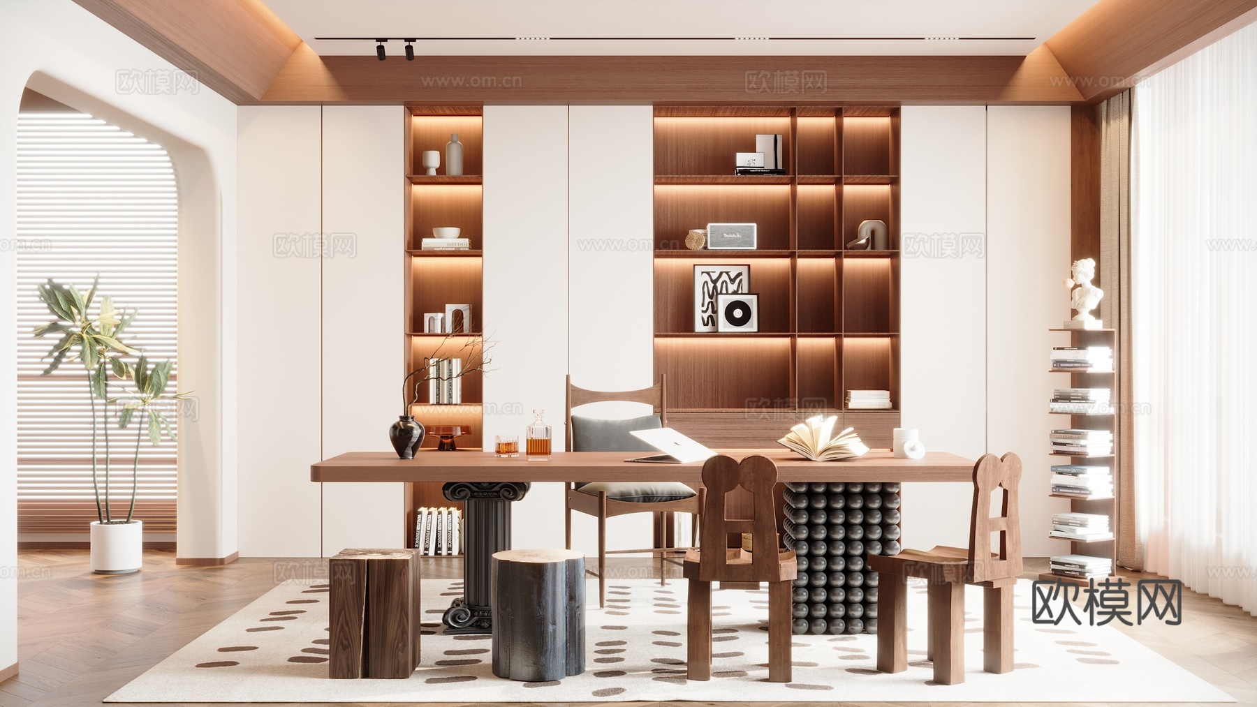 新中式书房3d模型下载